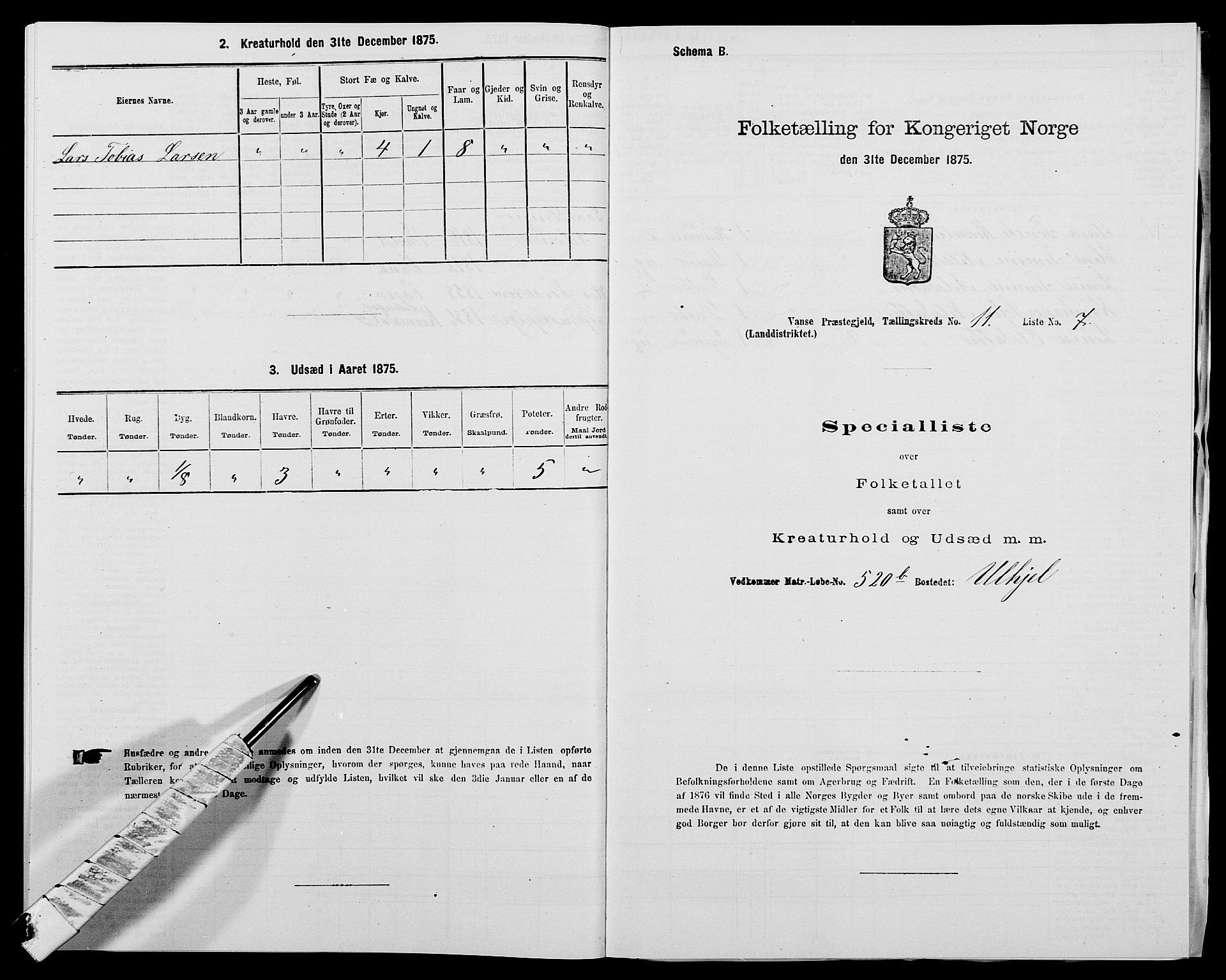 SAK, 1875 census for 1041L Vanse/Vanse og Farsund, 1875, p. 1998