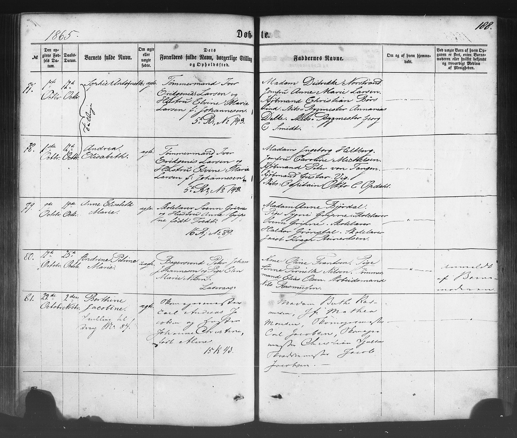 Fødselsstiftelsens sokneprestembete*, SAB/-: Parish register (official) no. A 1, 1863-1883, p. 188