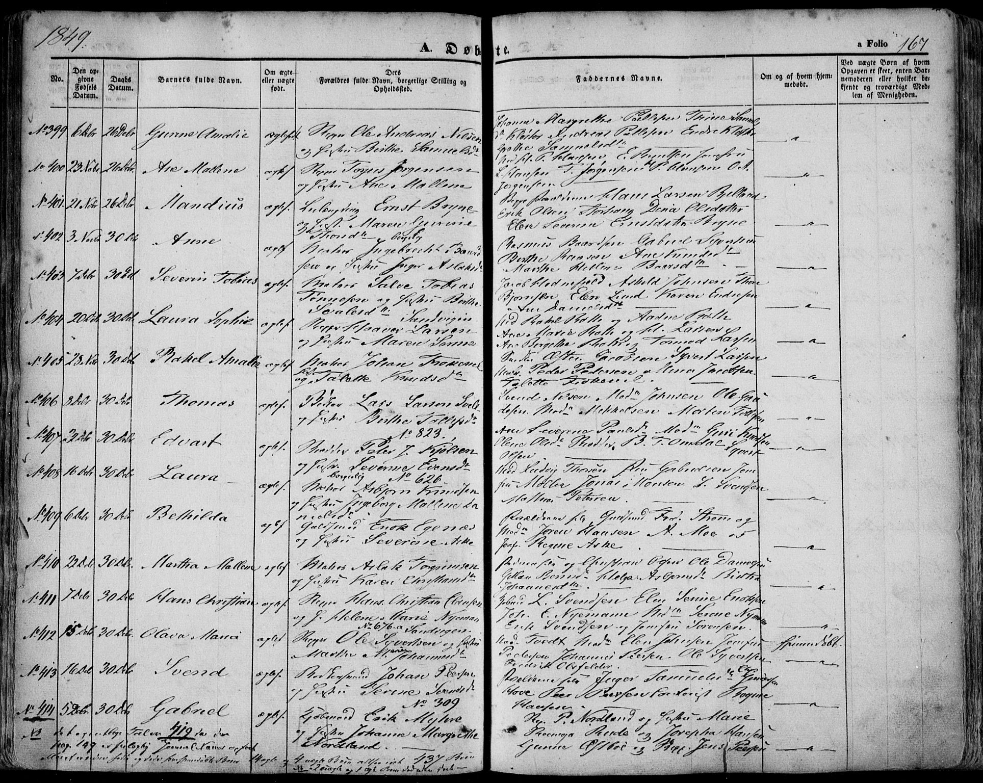 Domkirken sokneprestkontor, SAST/A-101812/001/30/30BA/L0016: Parish register (official) no. A 15, 1844-1854, p. 167