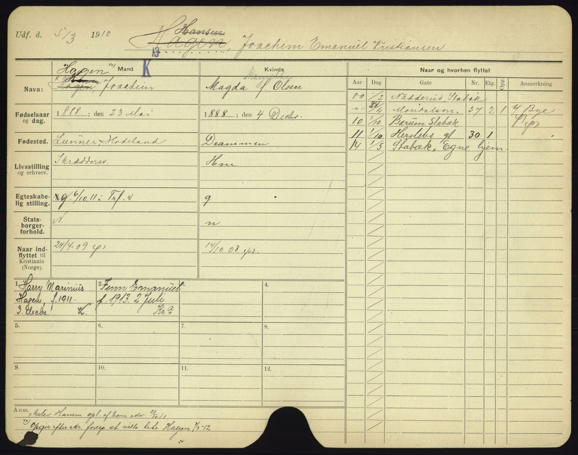 Oslo folkeregister, Registerkort, AV/SAO-A-11715/F/Fa/Fac/L0003: Menn, 1906-1914, p. 1027a