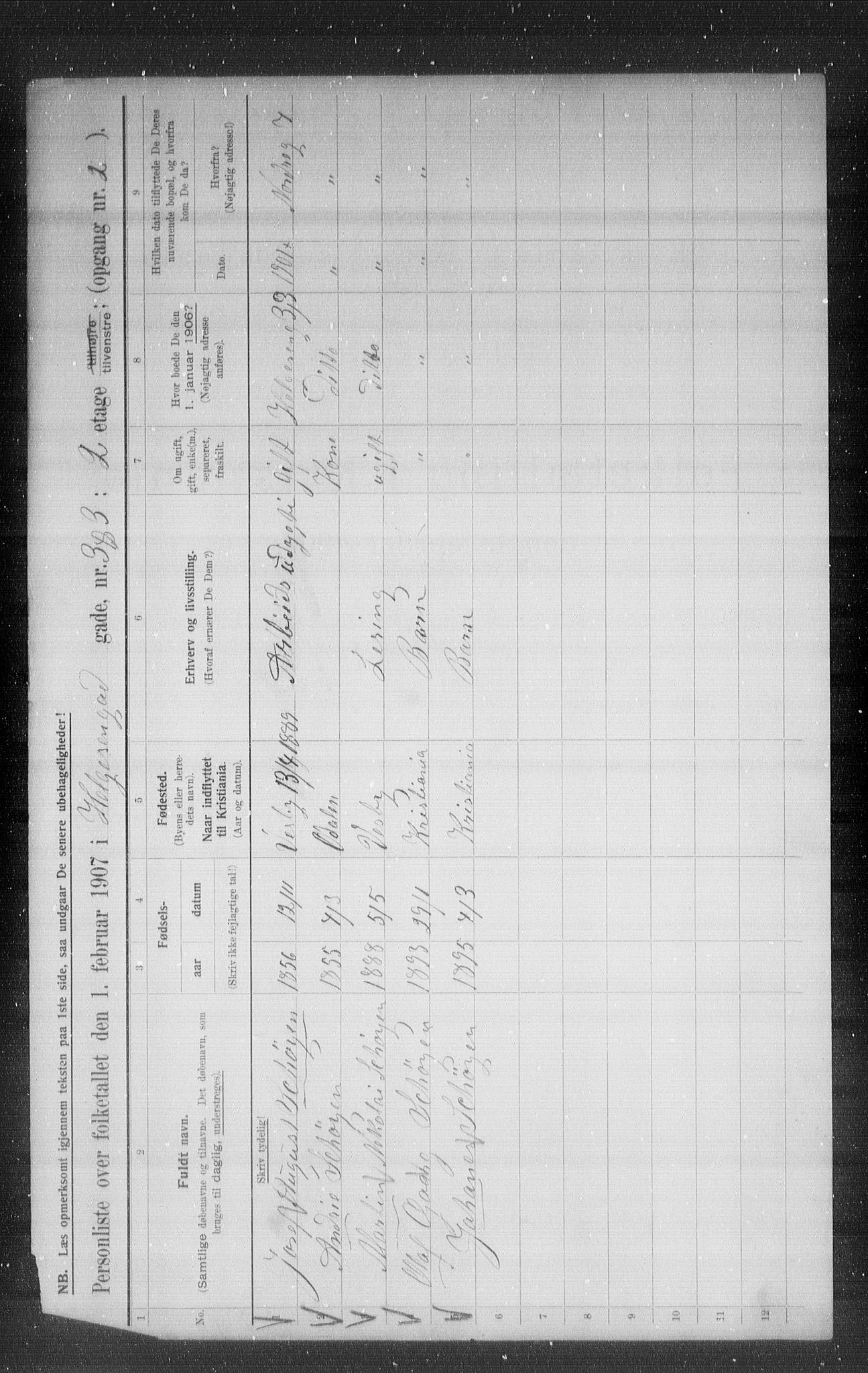 OBA, Municipal Census 1907 for Kristiania, 1907, p. 19307