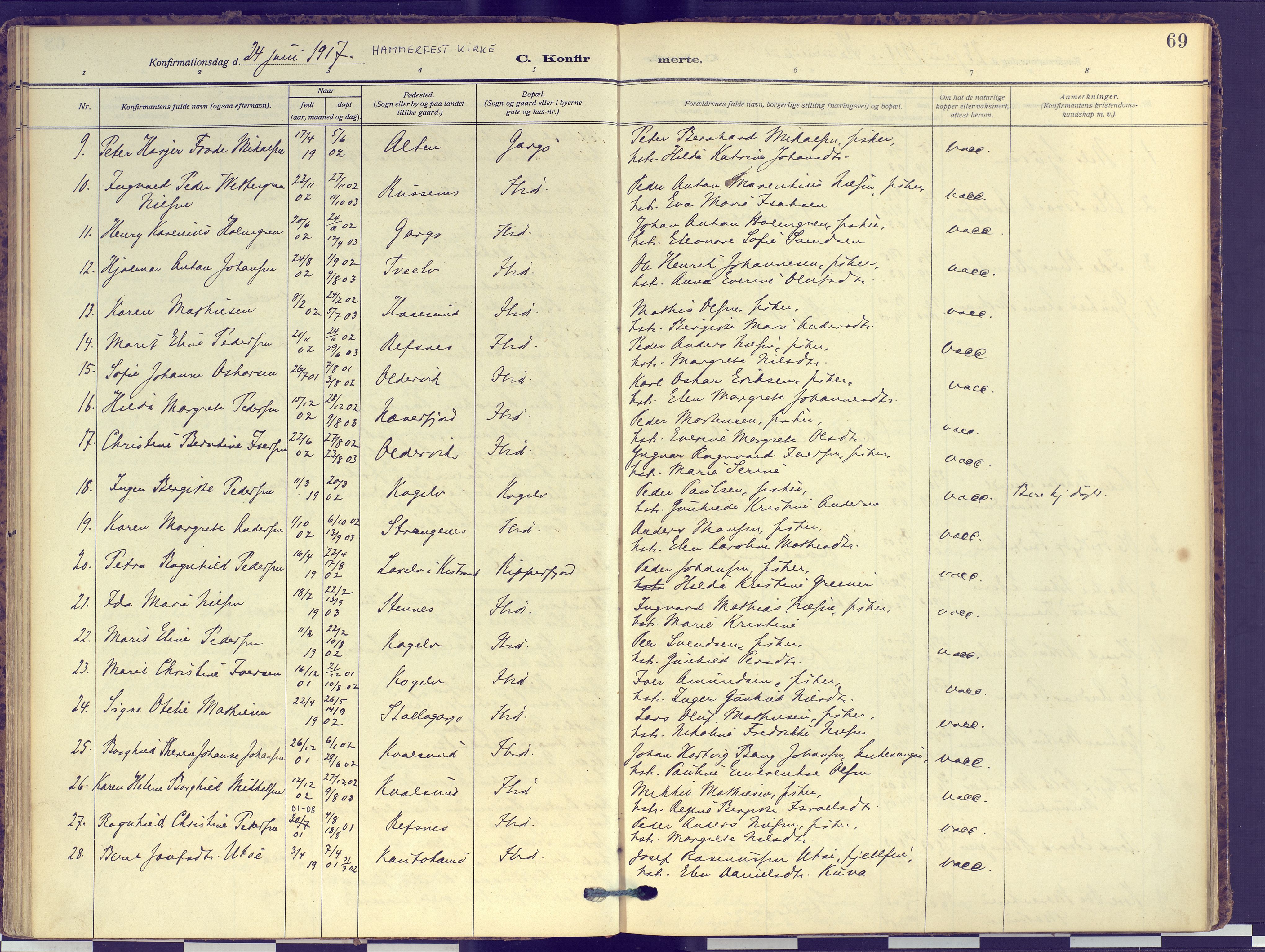 Hammerfest sokneprestkontor, SATØ/S-1347: Parish register (official) no. 16, 1908-1923, p. 69