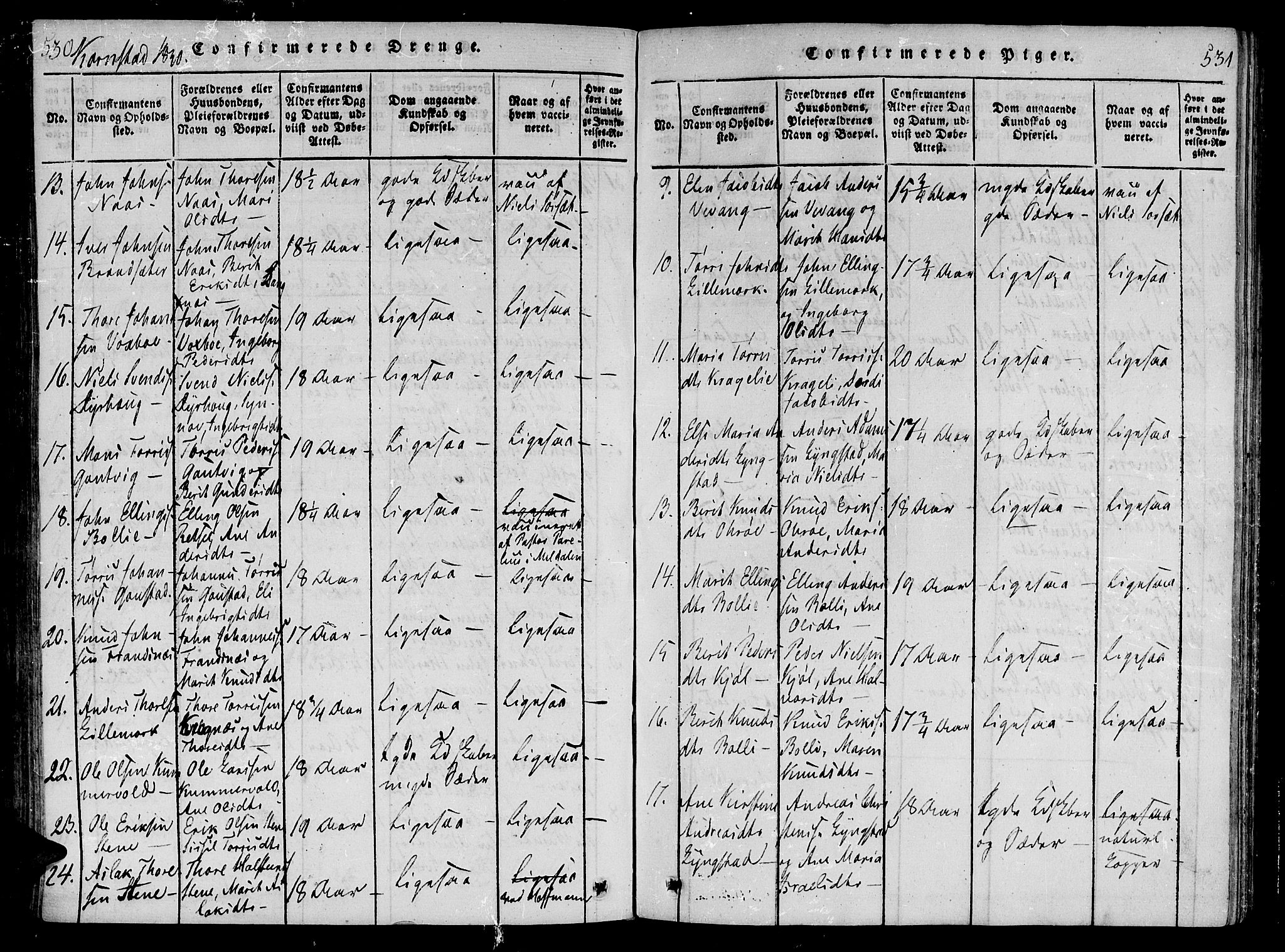 Ministerialprotokoller, klokkerbøker og fødselsregistre - Møre og Romsdal, AV/SAT-A-1454/568/L0800: Parish register (official) no. 568A09 /3, 1820-1830, p. 530-531