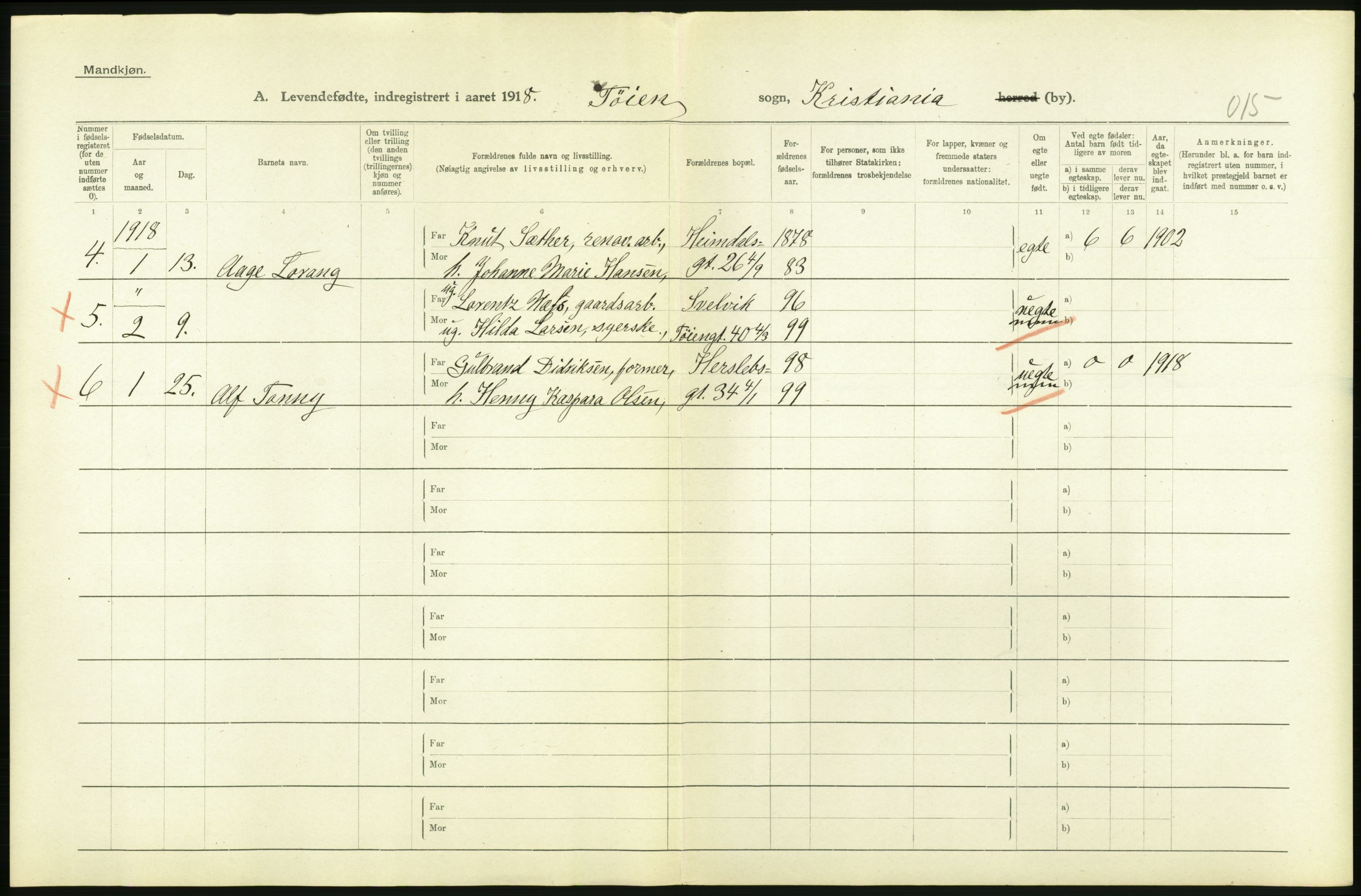 Statistisk sentralbyrå, Sosiodemografiske emner, Befolkning, AV/RA-S-2228/D/Df/Dfb/Dfbh/L0008: Kristiania: Levendefødte menn og kvinner., 1918, p. 178