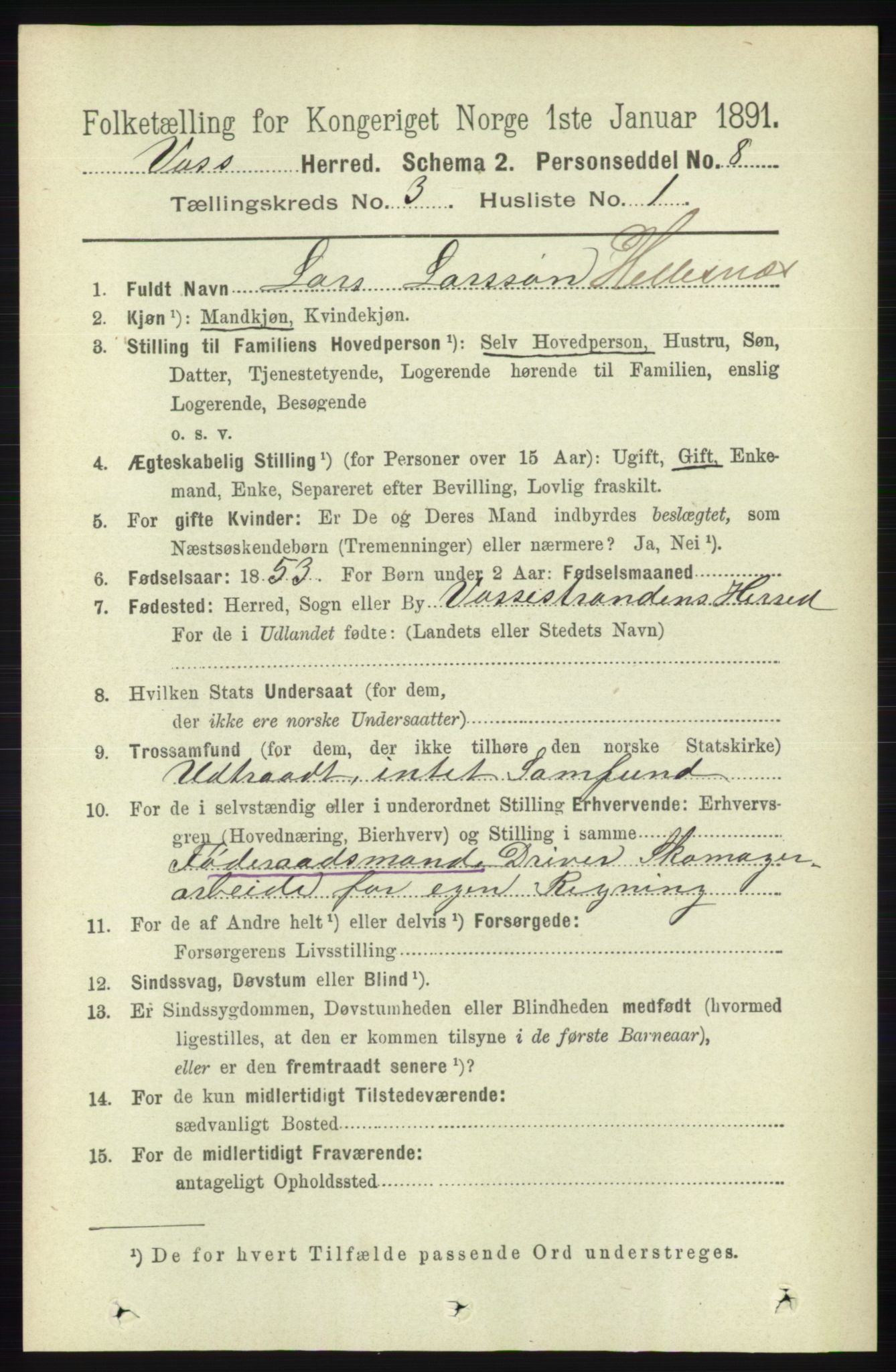 RA, 1891 census for 1235 Voss, 1891, p. 1181