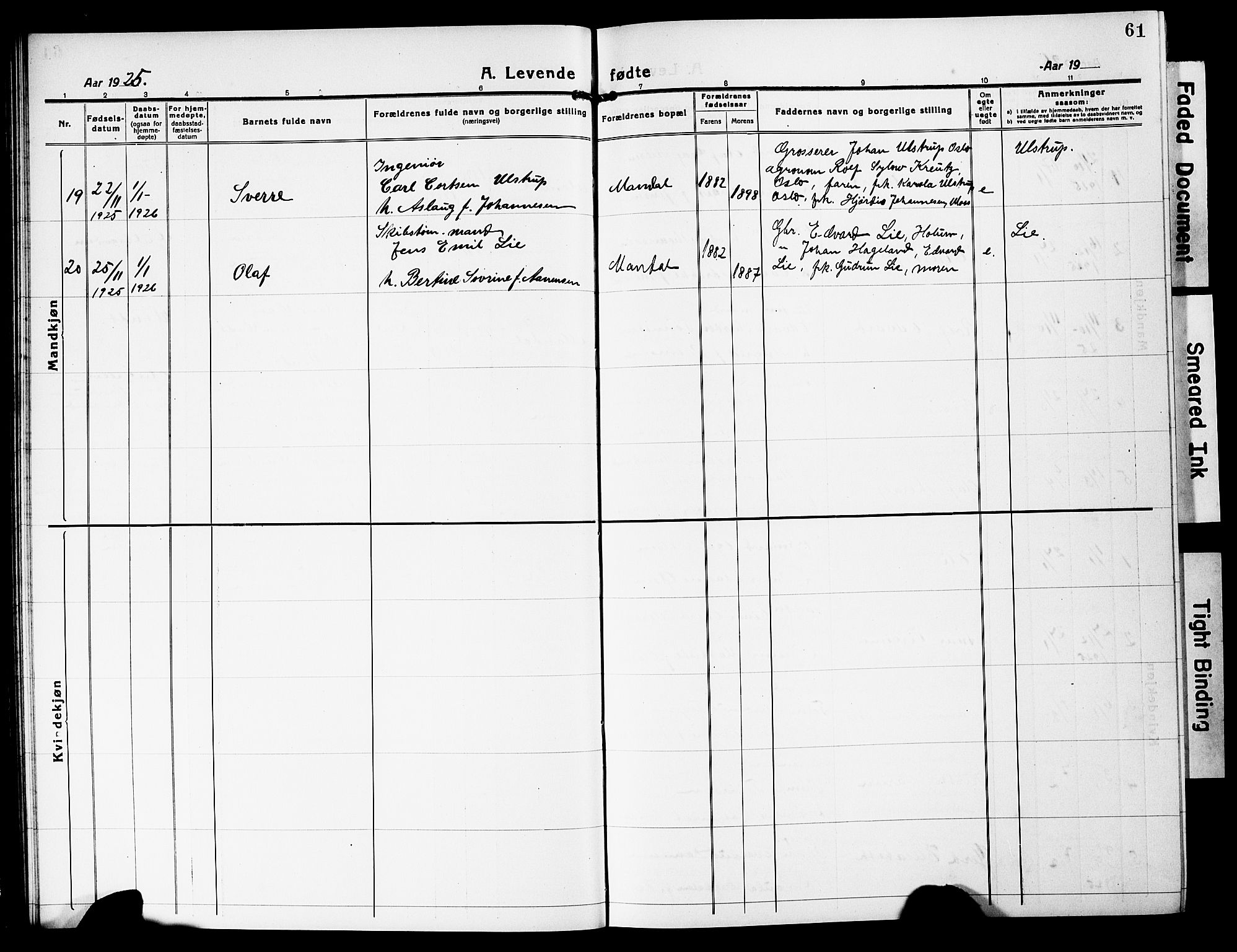 Mandal sokneprestkontor, AV/SAK-1111-0030/F/Fb/Fbc/L0001: Parish register (copy) no. B 1, 1918-1931, p. 61