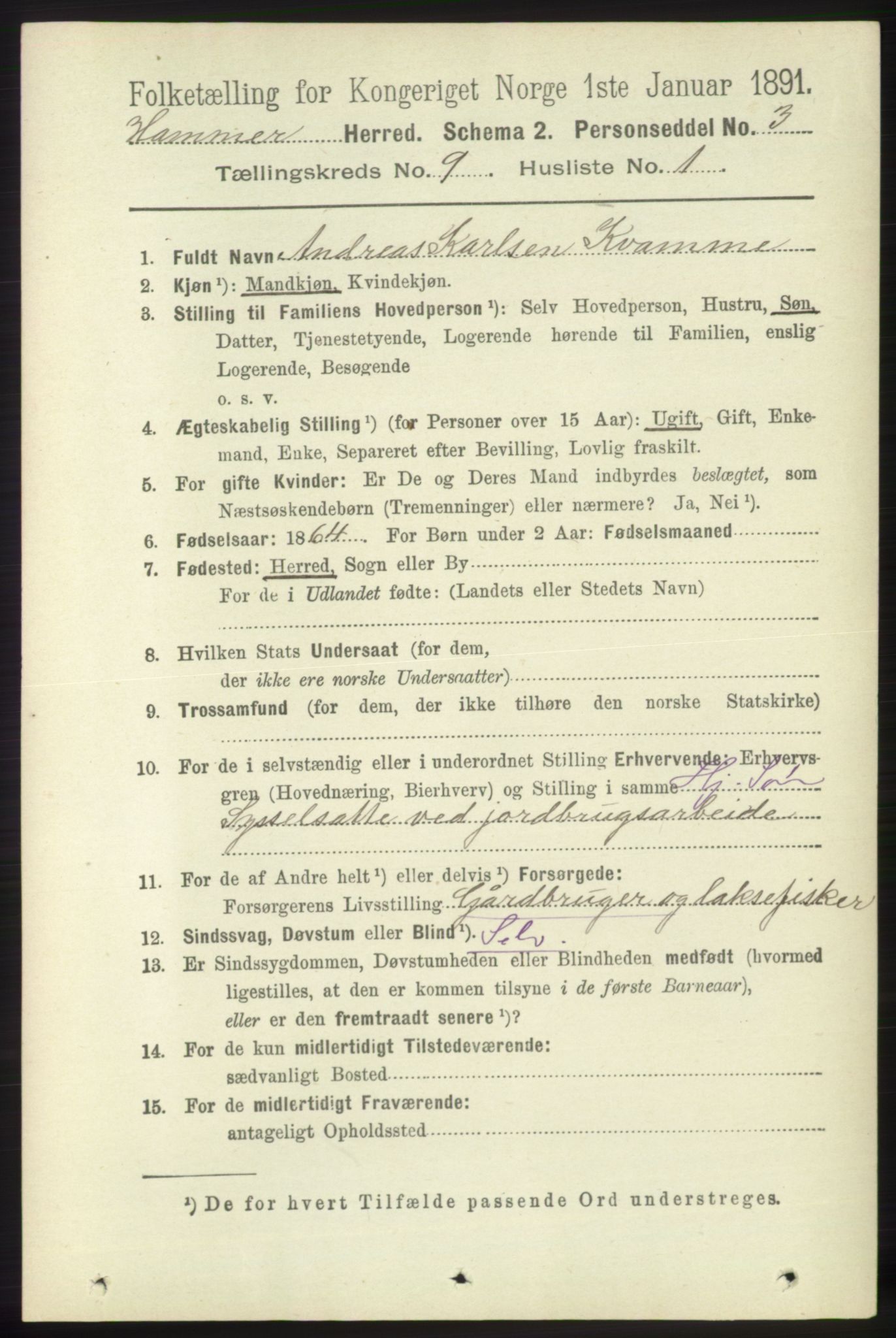 RA, 1891 census for 1254 Hamre, 1891, p. 2296