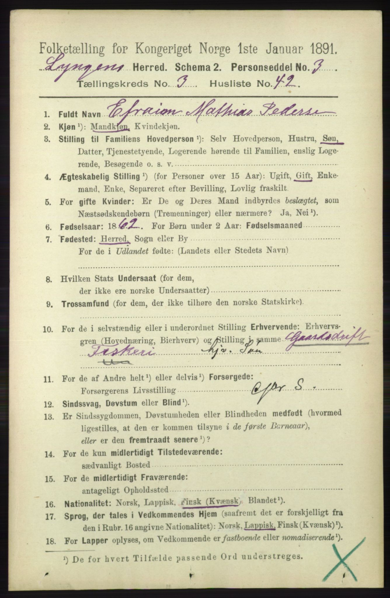 RA, 1891 census for 1938 Lyngen, 1891, p. 3421