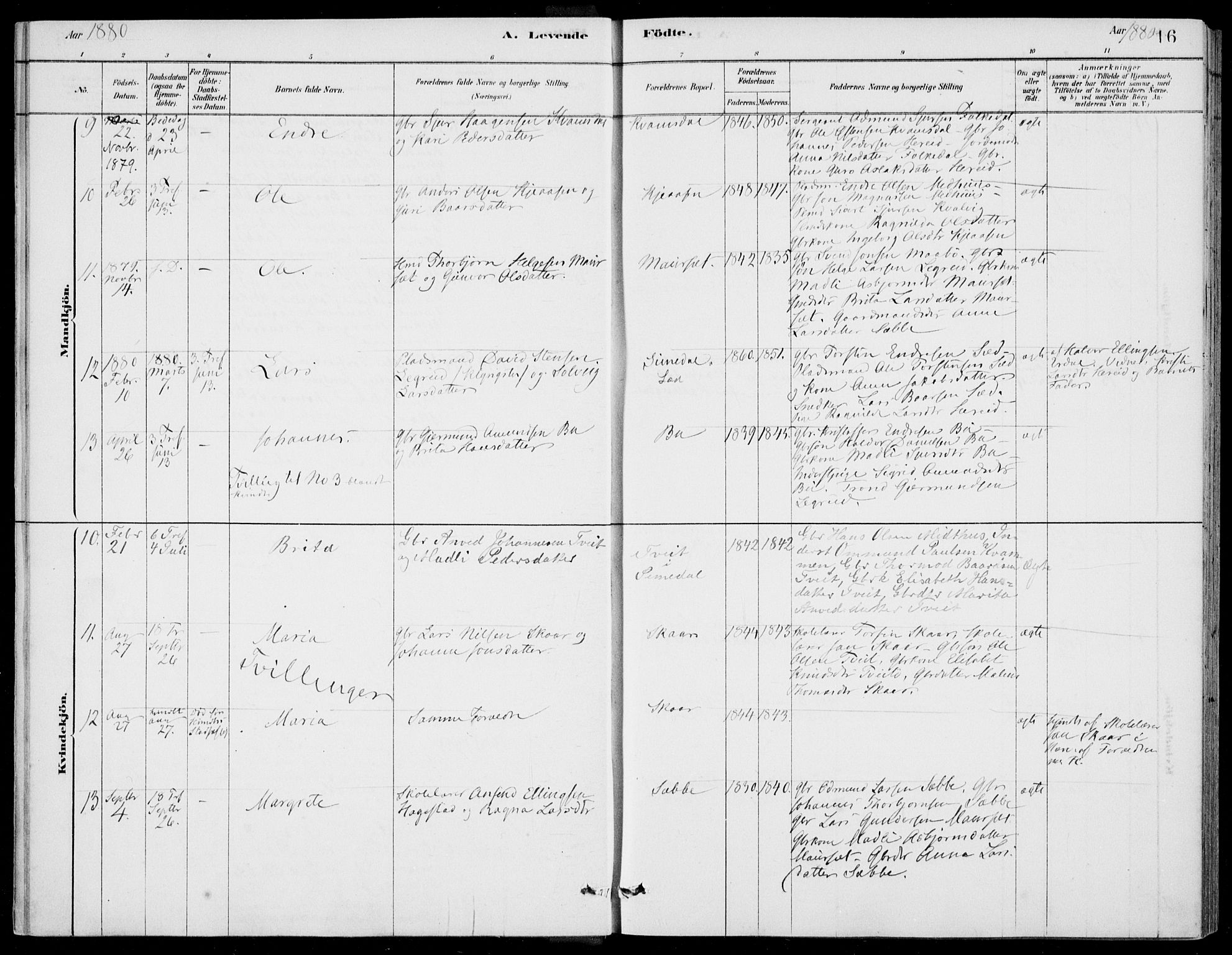 Ulvik sokneprestembete, AV/SAB-A-78801/H/Haa: Parish register (official) no. D  1, 1878-1903, p. 16