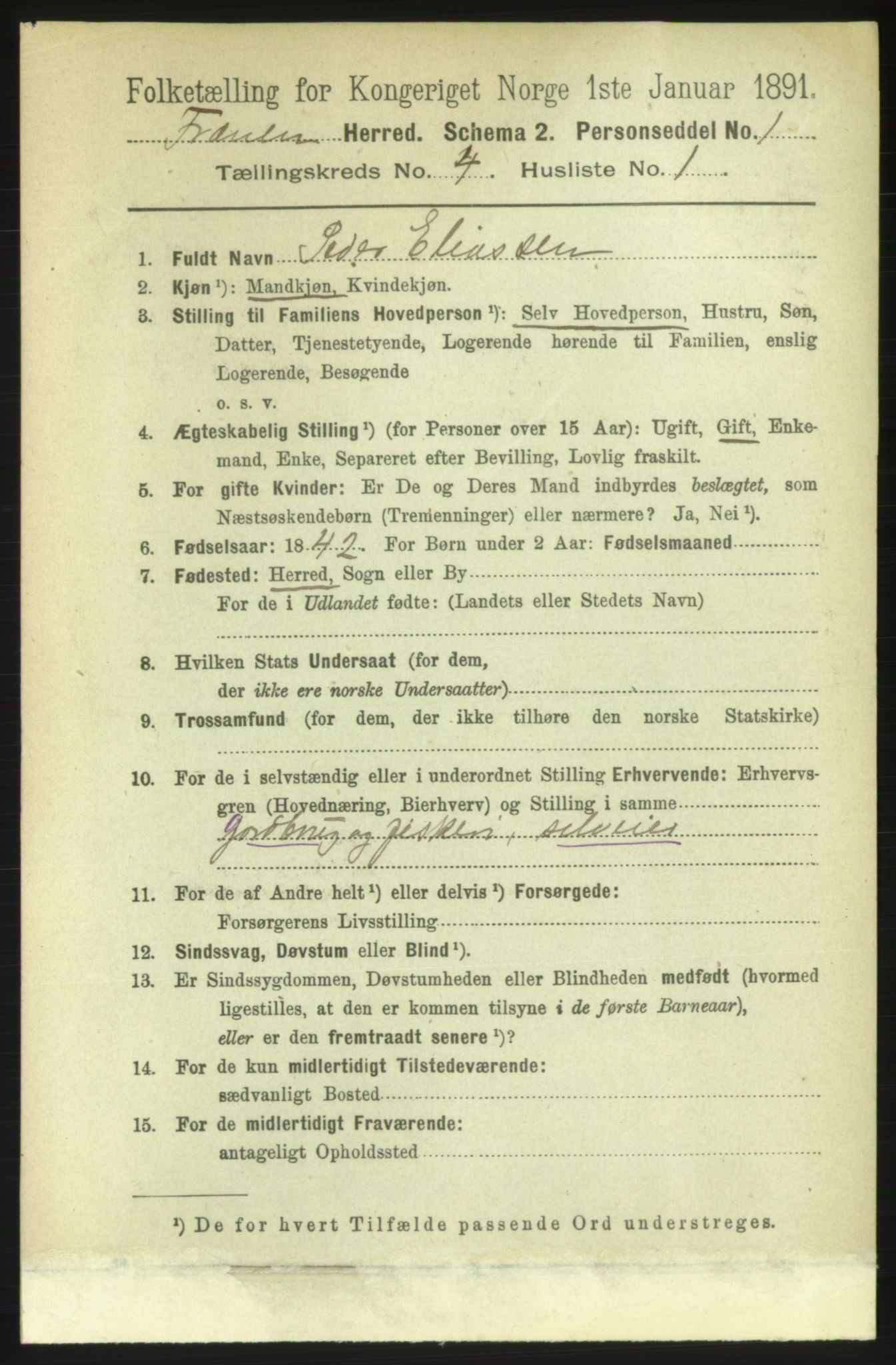 RA, 1891 census for 1548 Fræna, 1891, p. 1106