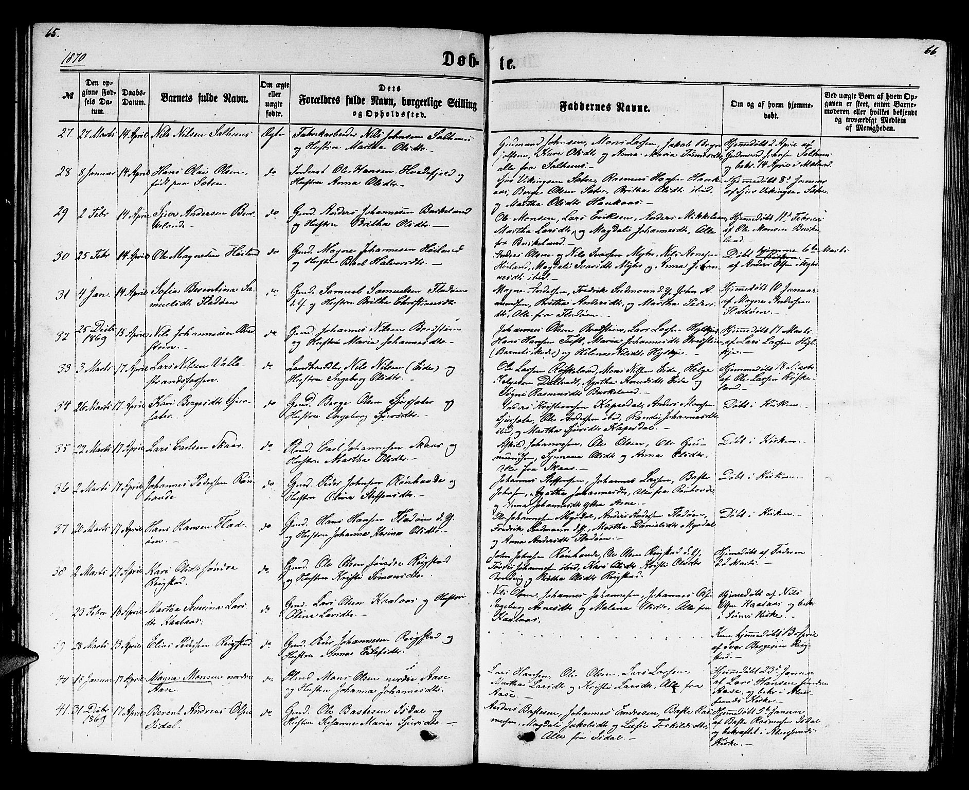 Hamre sokneprestembete, SAB/A-75501/H/Ha/Hab: Parish register (copy) no. B 2, 1863-1880, p. 65-66