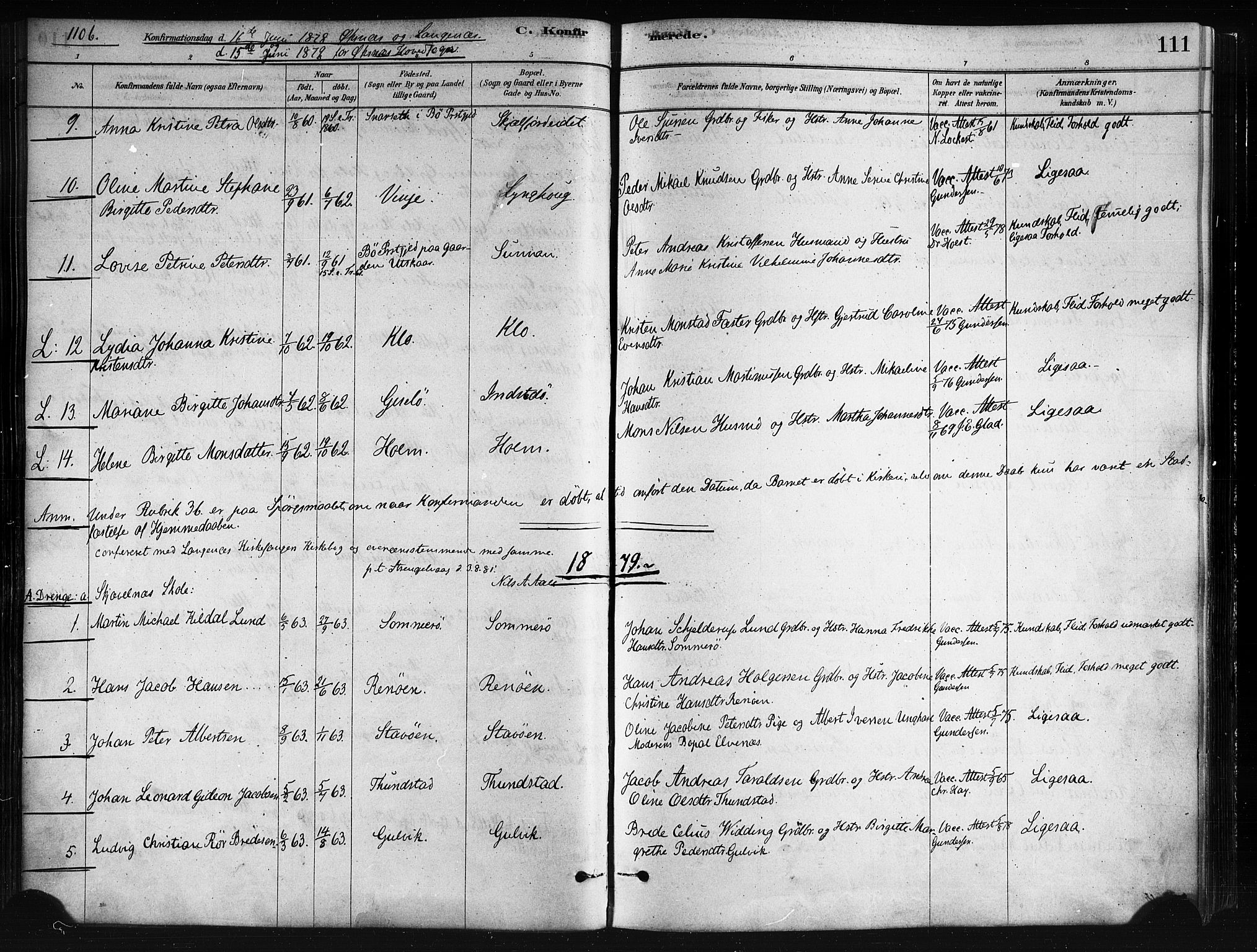 Ministerialprotokoller, klokkerbøker og fødselsregistre - Nordland, AV/SAT-A-1459/893/L1335: Parish register (official) no. 893A08 /1, 1878-1884, p. 111