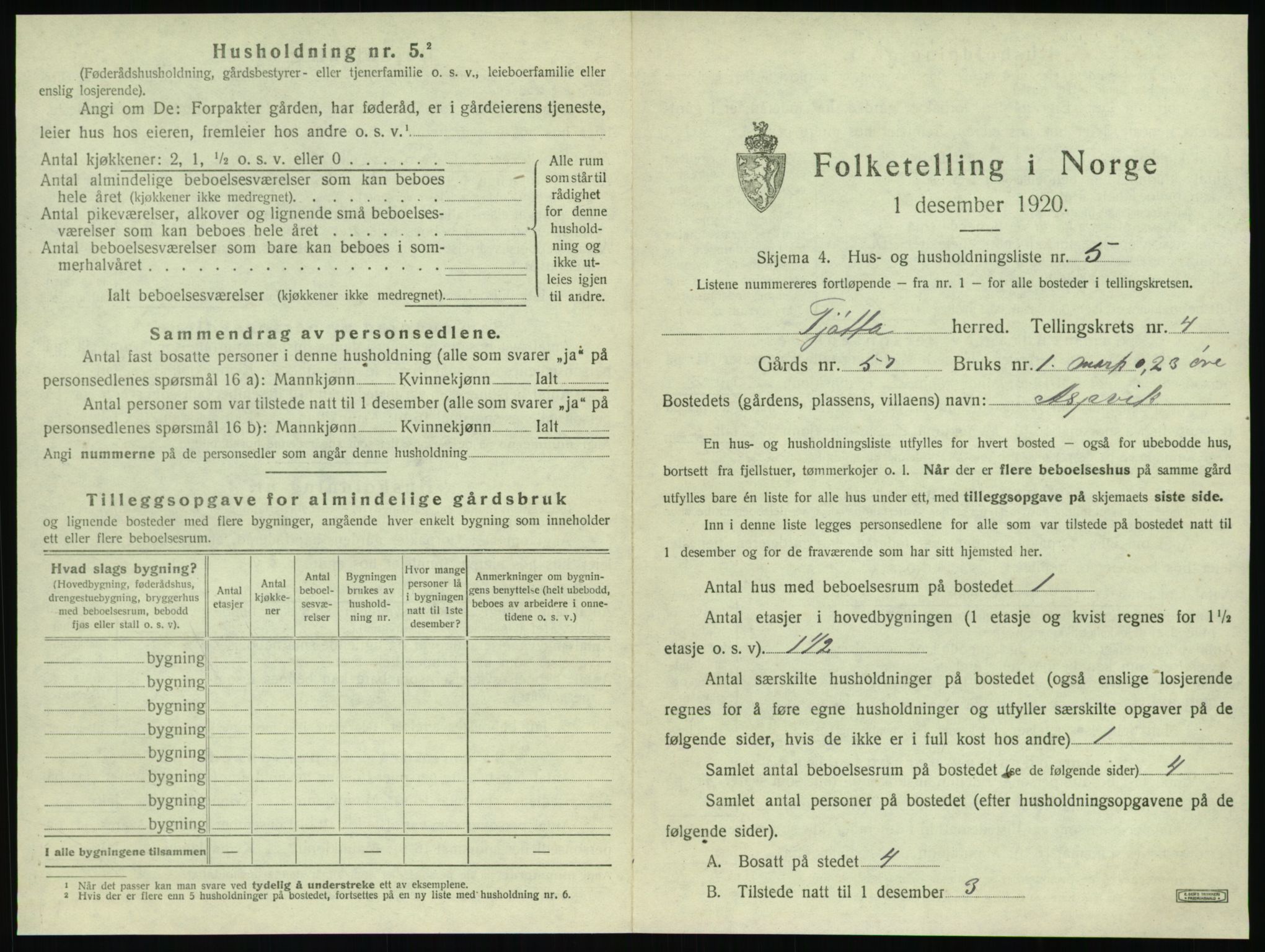 SAT, 1920 census for Tjøtta, 1920, p. 187