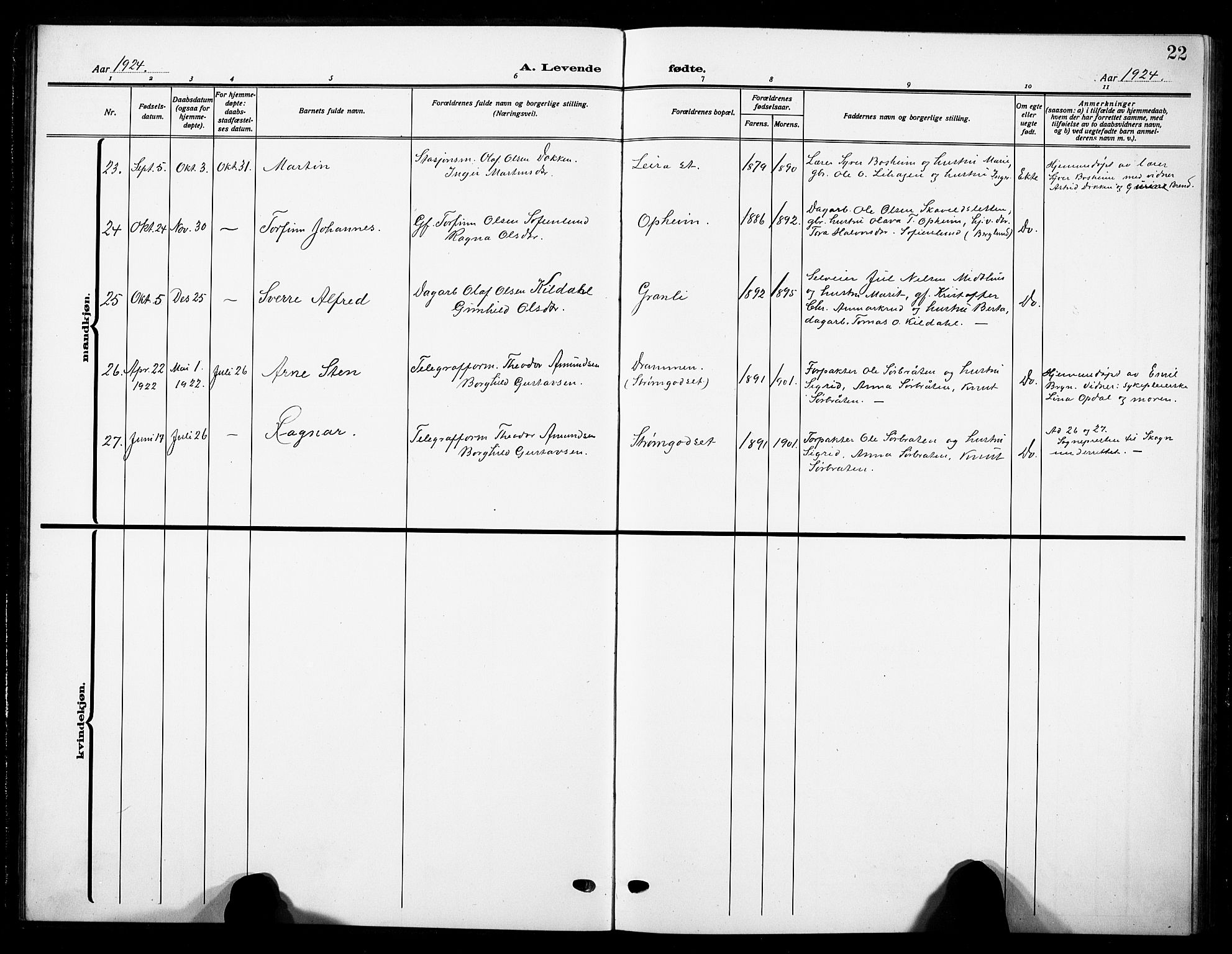 Nord-Aurdal prestekontor, SAH/PREST-132/H/Ha/Hab/L0016: Parish register (copy) no. 16, 1920-1932, p. 22