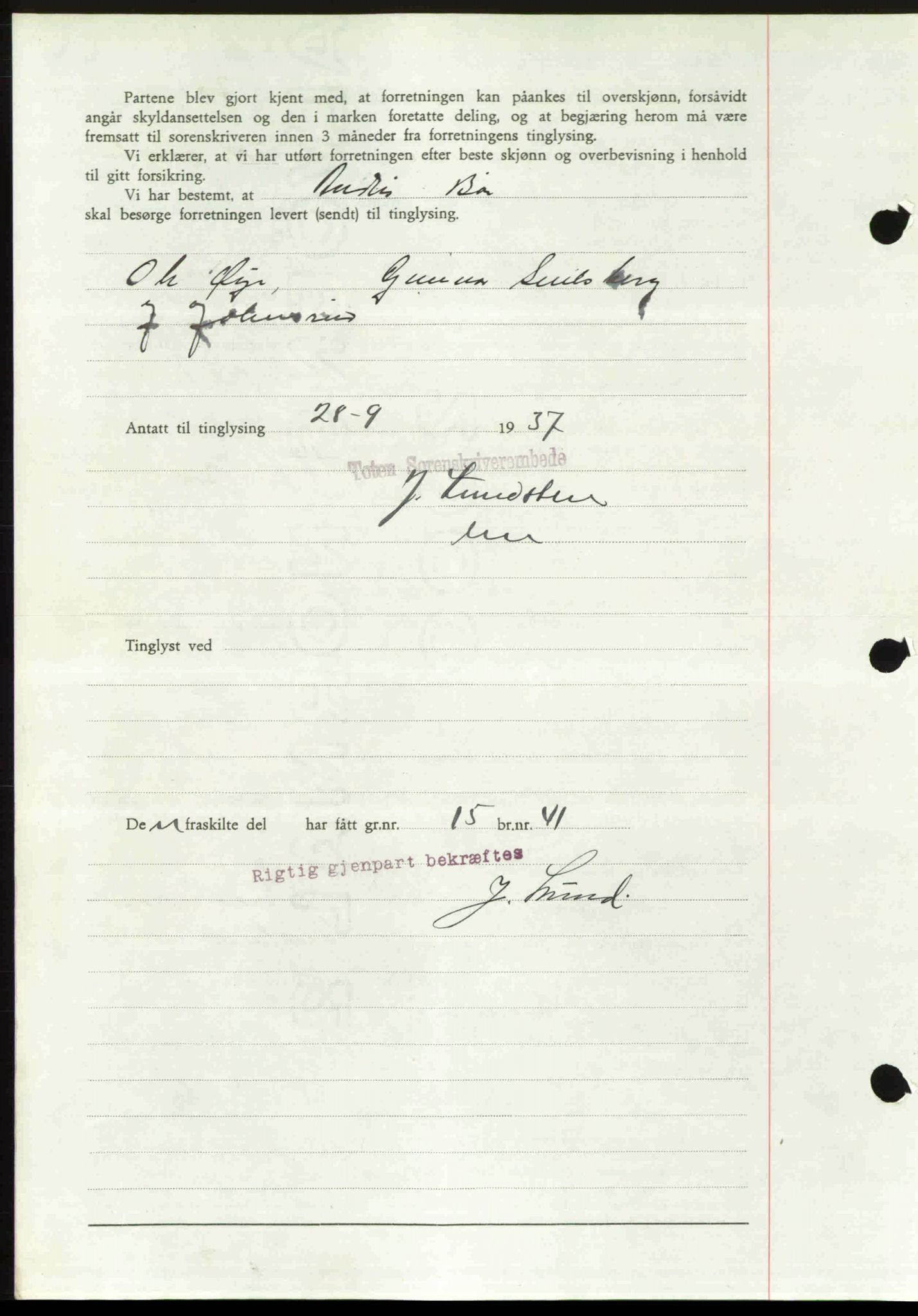Toten tingrett, SAH/TING-006/H/Hb/Hbc/L0003: Mortgage book no. Hbc-03, 1937-1938, Diary no: : 2253/1937