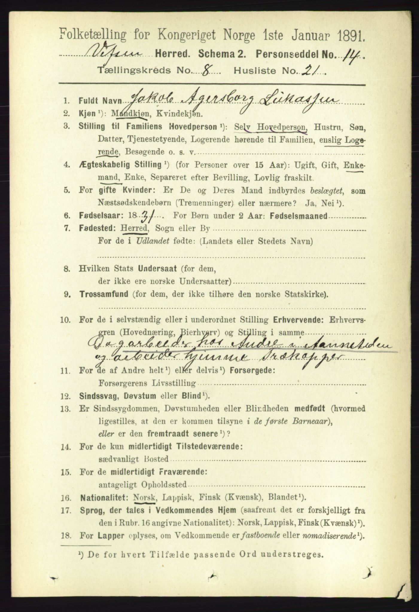 RA, 1891 census for 1824 Vefsn, 1891, p. 4389