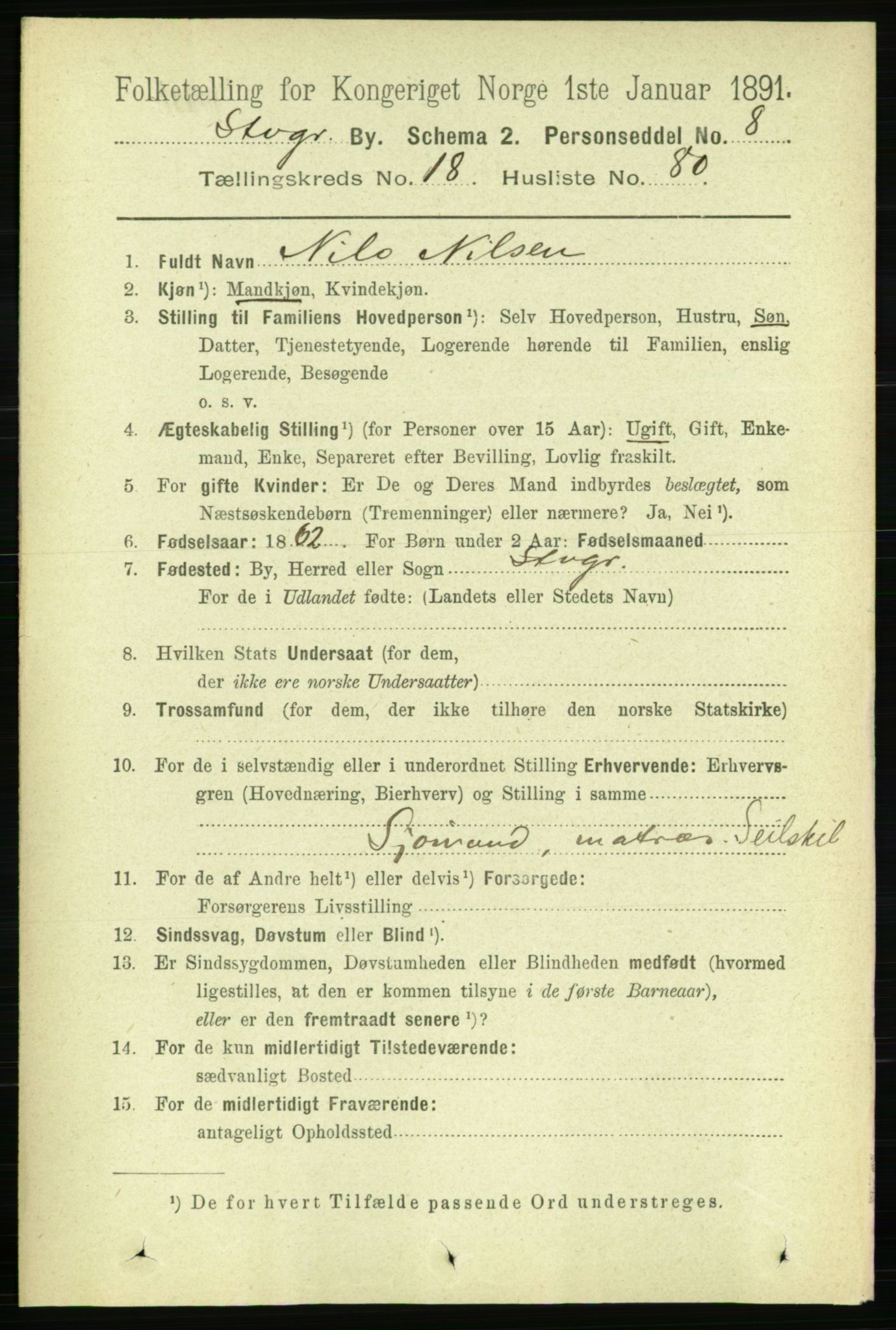 RA, 1891 census for 1103 Stavanger, 1891, p. 22384