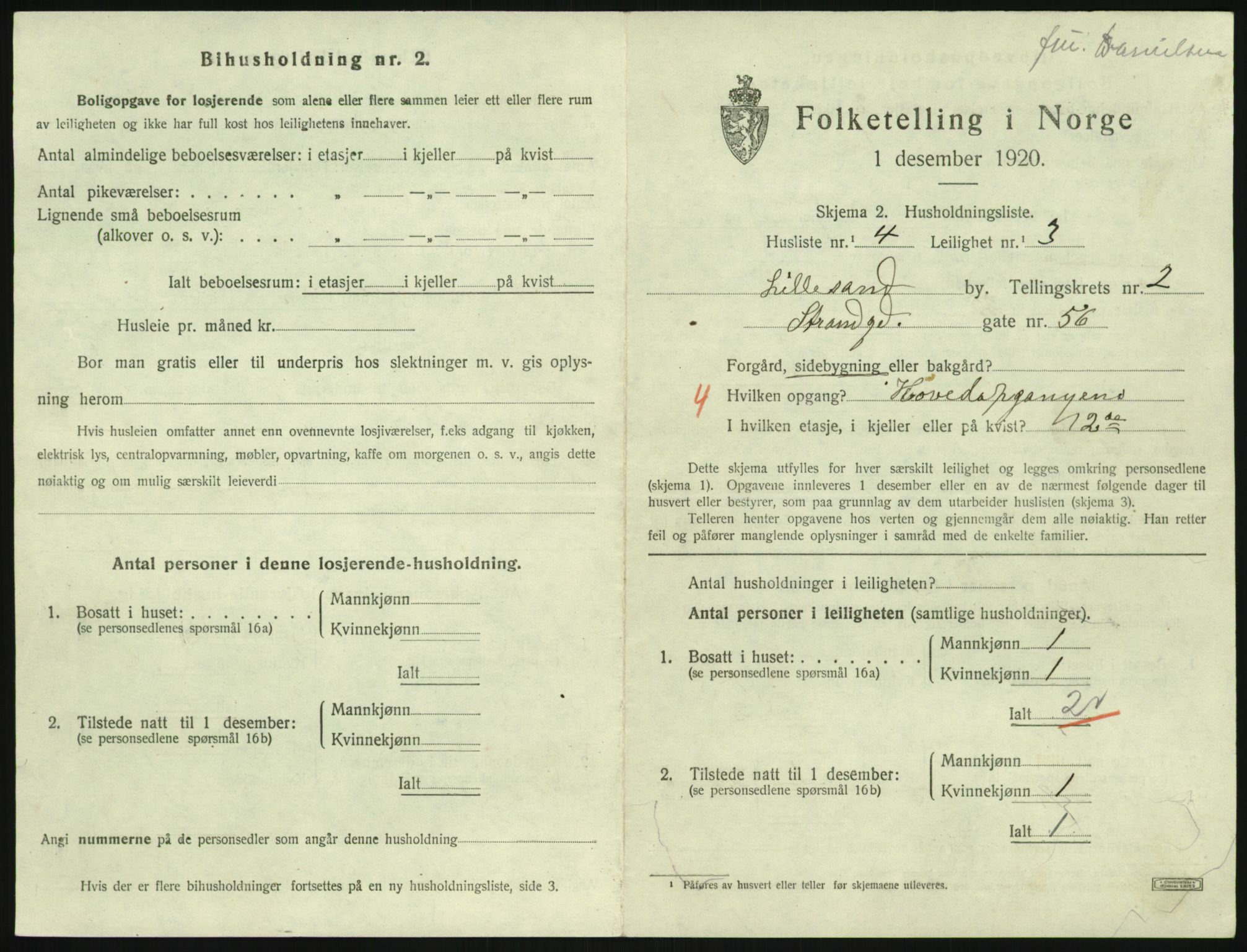 SAK, 1920 census for Lillesand, 1920, p. 789