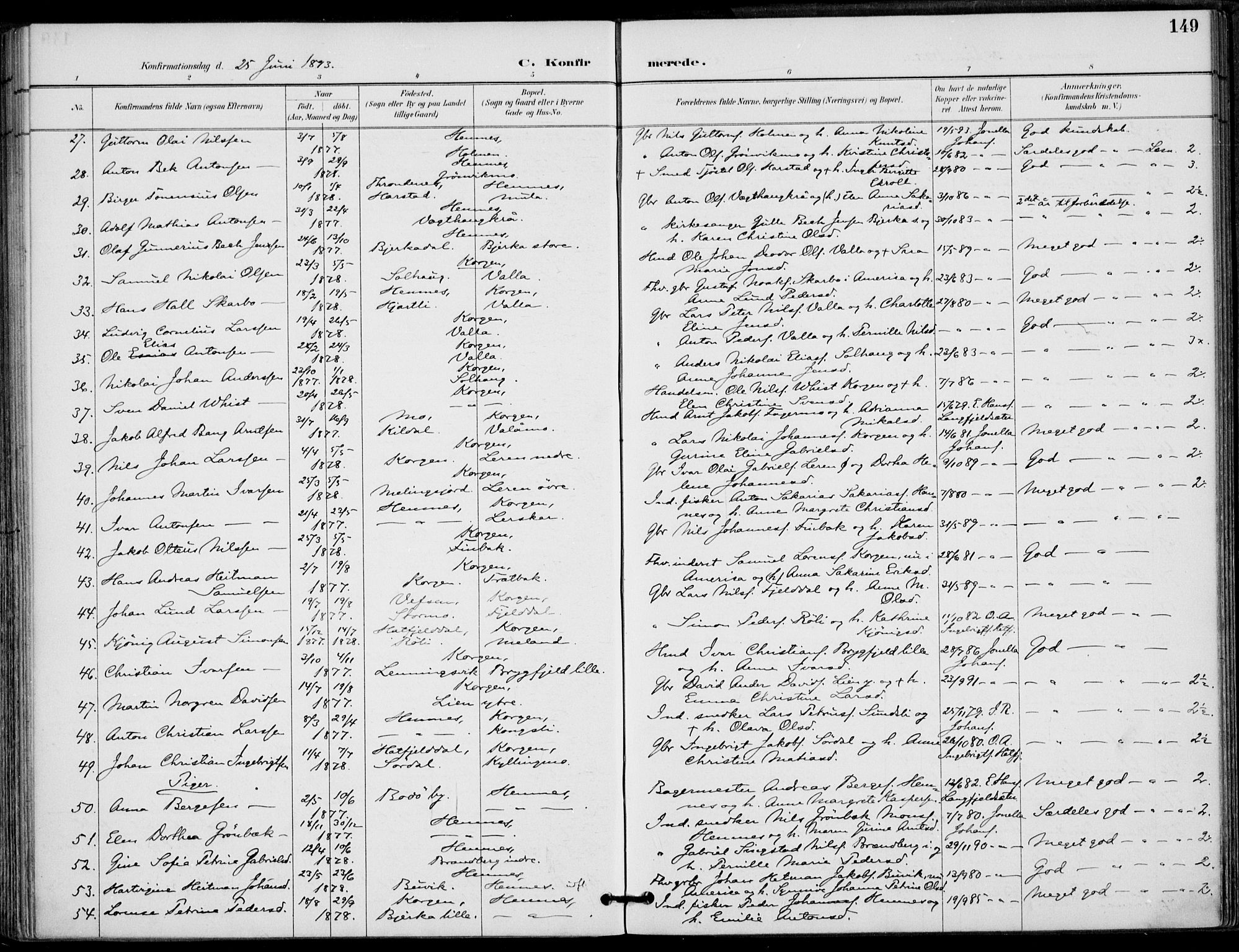 Ministerialprotokoller, klokkerbøker og fødselsregistre - Nordland, AV/SAT-A-1459/825/L0362: Parish register (official) no. 825A16, 1886-1908, p. 149