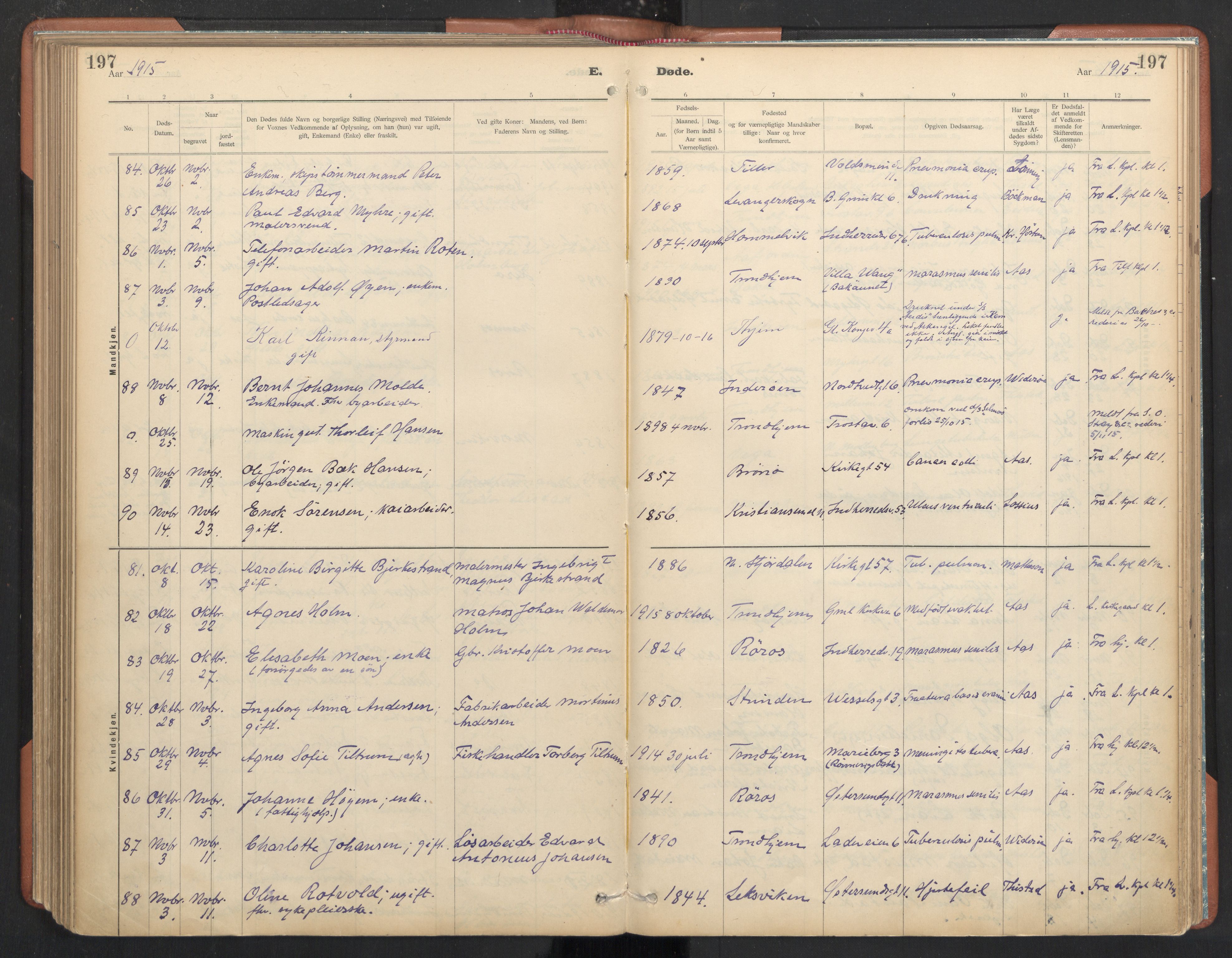 Ministerialprotokoller, klokkerbøker og fødselsregistre - Sør-Trøndelag, AV/SAT-A-1456/605/L0244: Parish register (official) no. 605A06, 1908-1954, p. 197