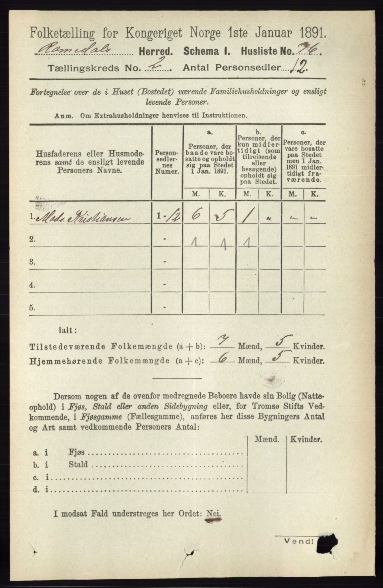 RA, 1891 census for 0416 Romedal, 1891, p. 844