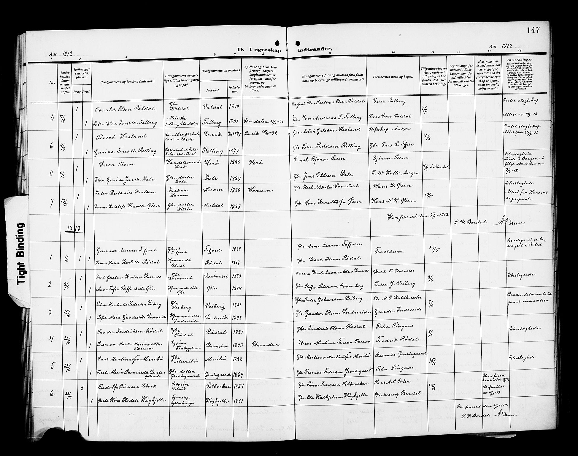 Ministerialprotokoller, klokkerbøker og fødselsregistre - Møre og Romsdal, AV/SAT-A-1454/519/L0265: Parish register (copy) no. 519C06, 1911-1921, p. 147