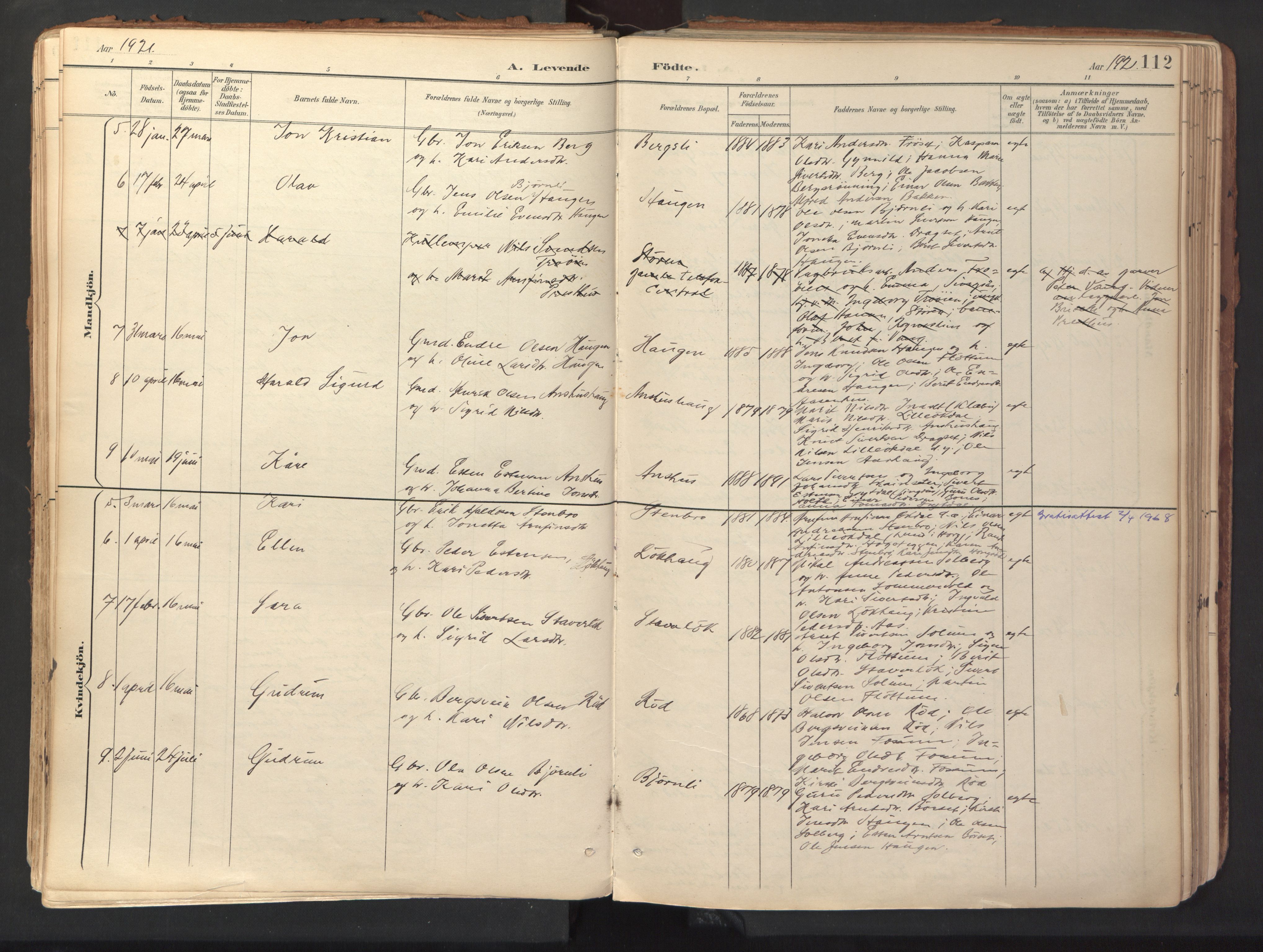 Ministerialprotokoller, klokkerbøker og fødselsregistre - Sør-Trøndelag, SAT/A-1456/689/L1041: Parish register (official) no. 689A06, 1891-1923, p. 112