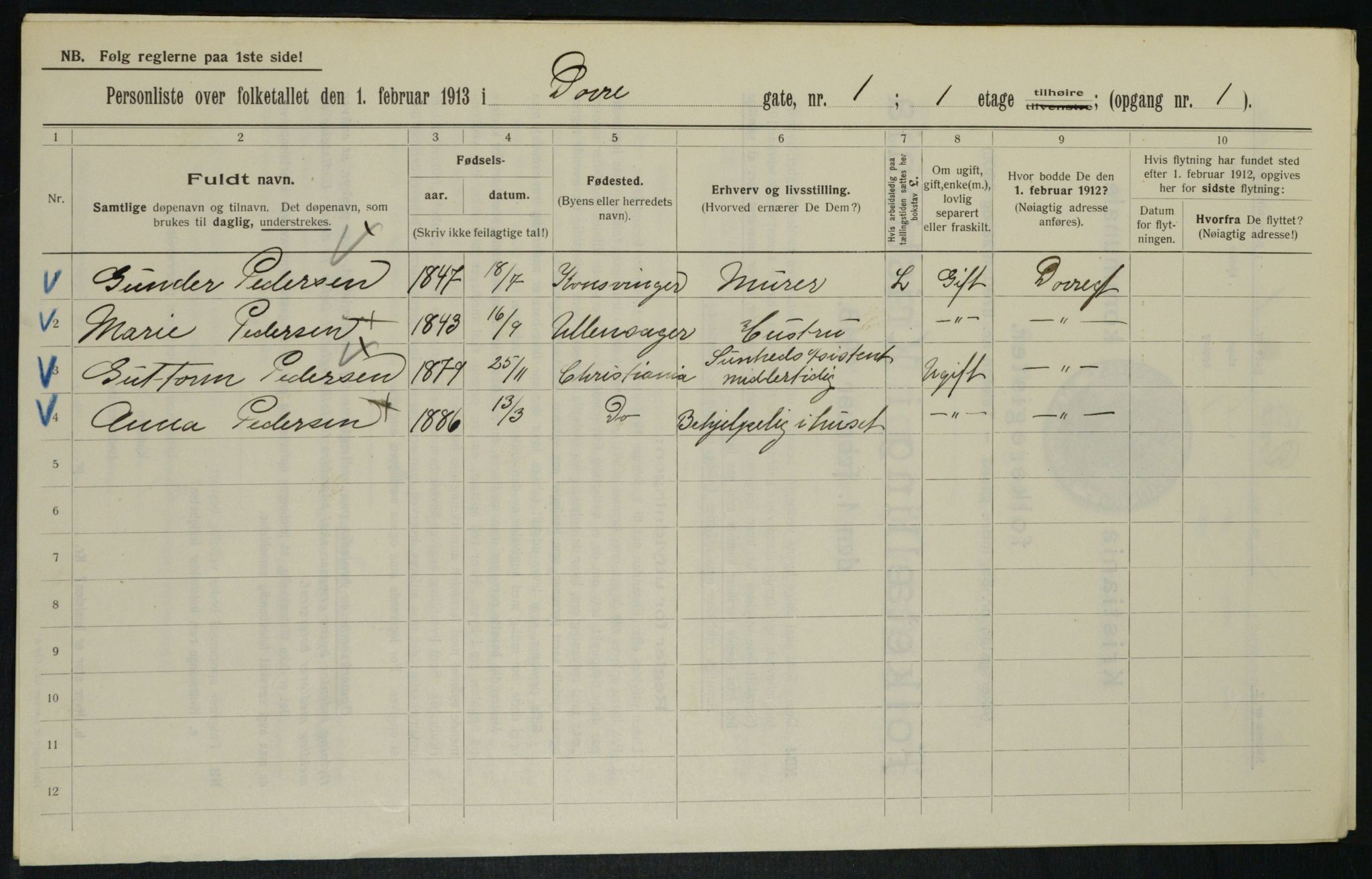 OBA, Municipal Census 1913 for Kristiania, 1913, p. 16071