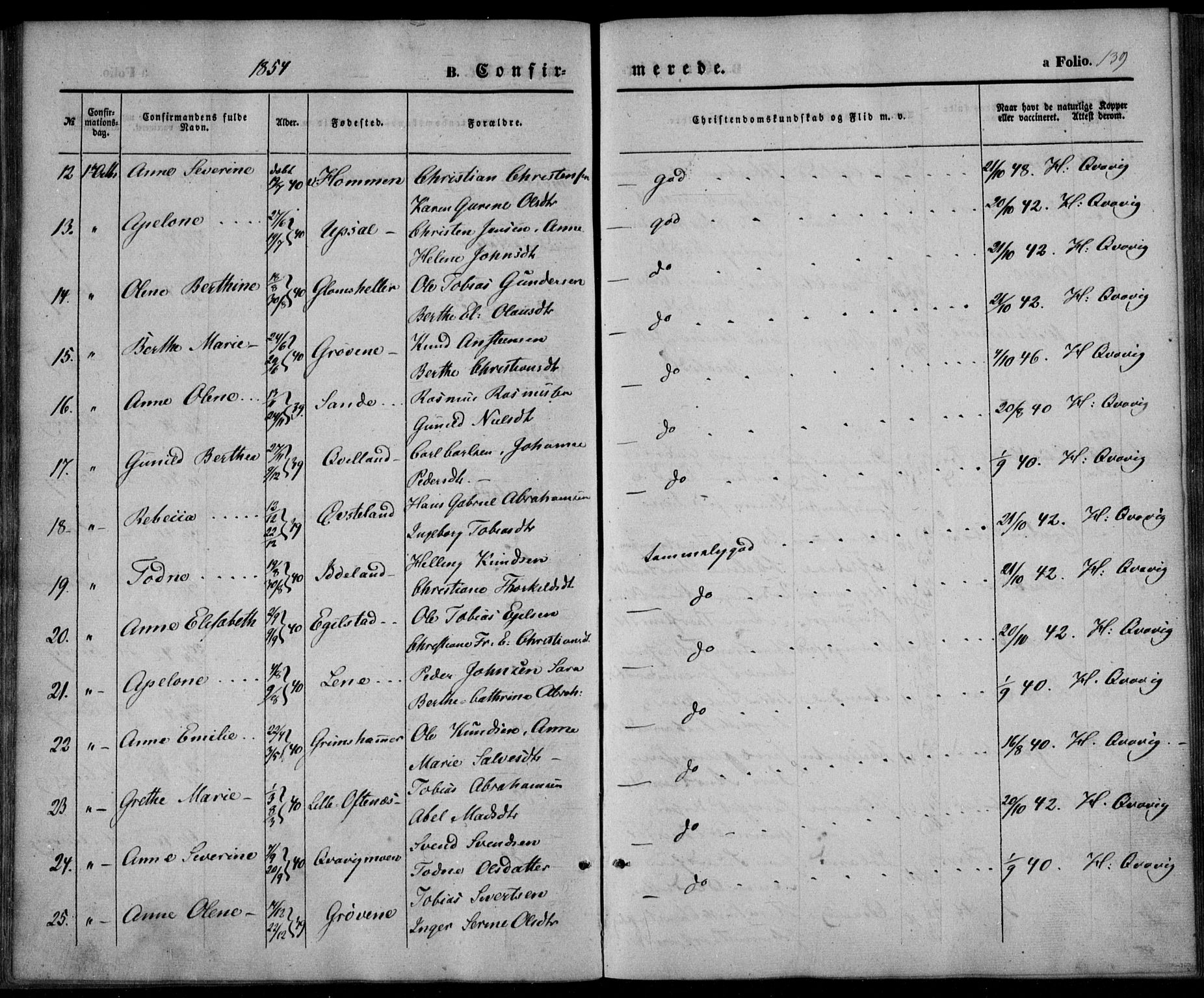 Lyngdal sokneprestkontor, AV/SAK-1111-0029/F/Fa/Fac/L0009: Parish register (official) no. A 9, 1852-1864, p. 139