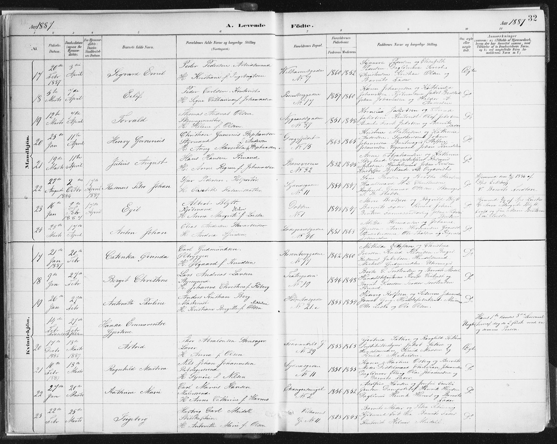 Johanneskirken sokneprestembete, SAB/A-76001/H/Haa/L0001: Parish register (official) no. A 1, 1885-1900, p. 32