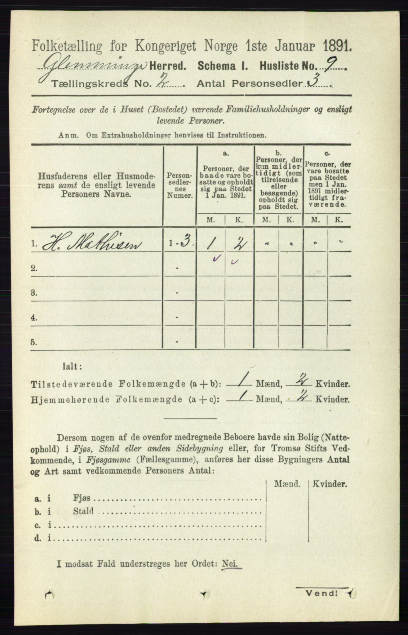 RA, 1891 census for 0132 Glemmen, 1891, p. 411