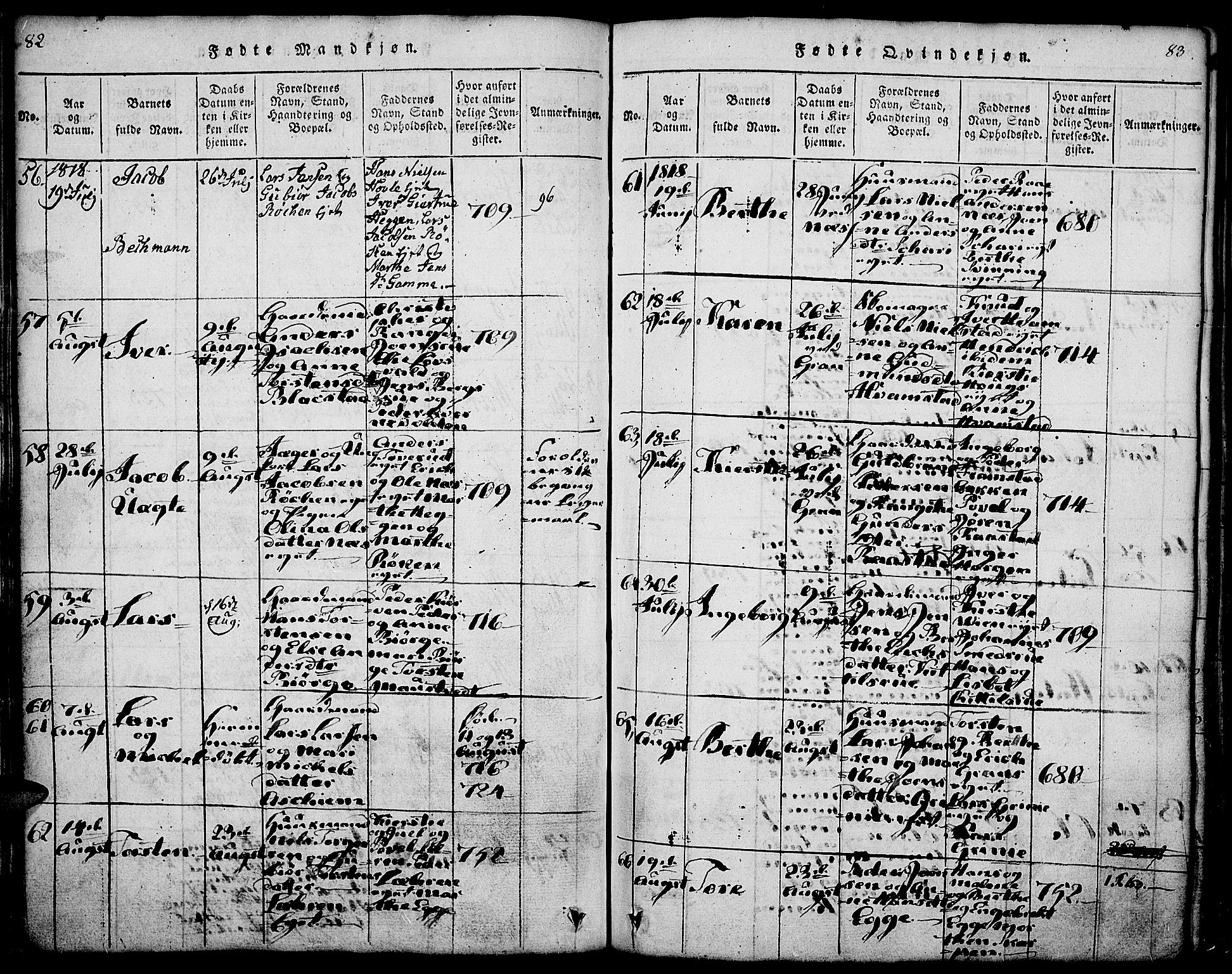 Gran prestekontor, SAH/PREST-112/H/Ha/Haa/L0009: Parish register (official) no. 9, 1815-1824, p. 82-83