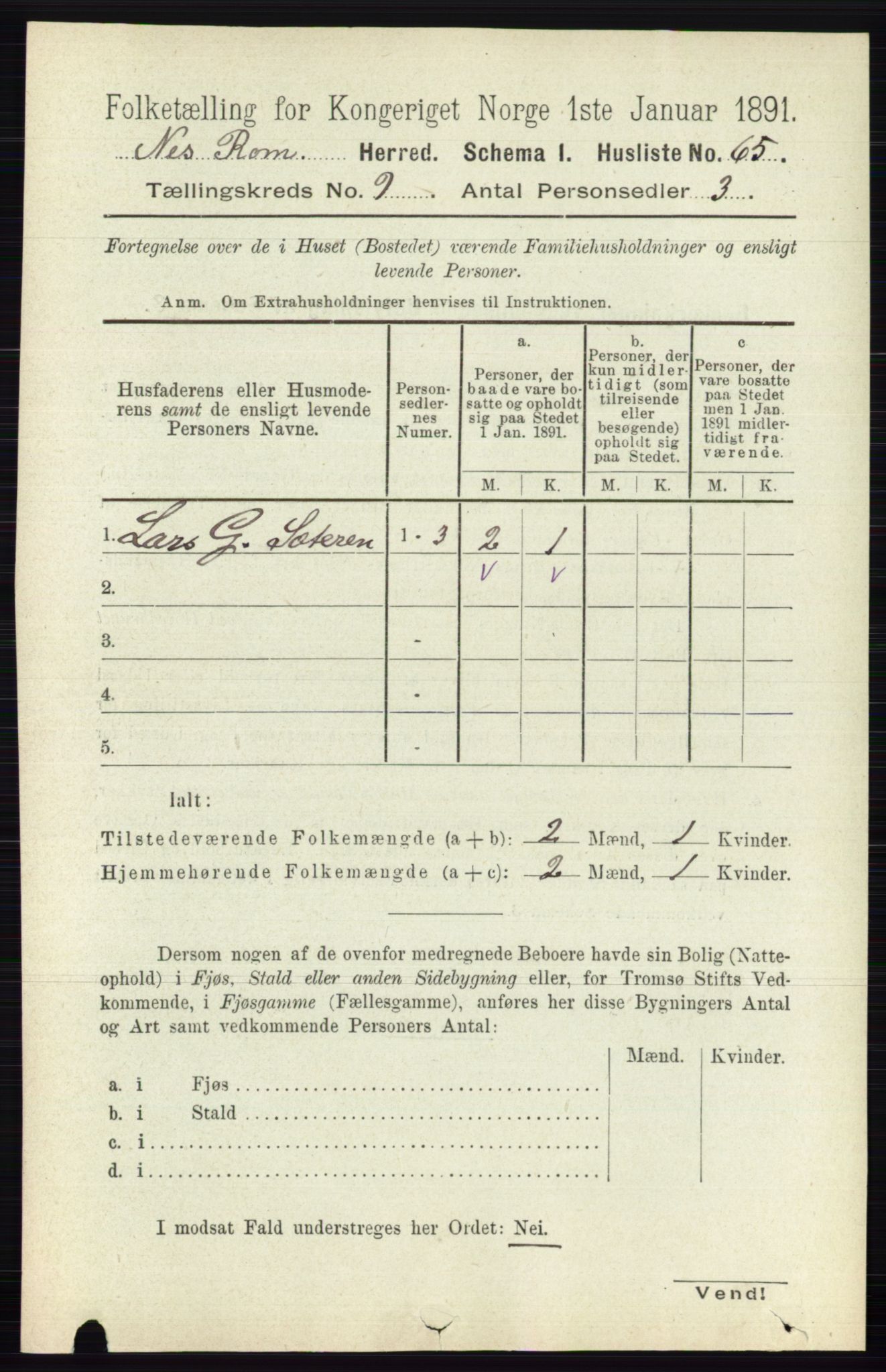 RA, 1891 census for 0236 Nes, 1891, p. 5251