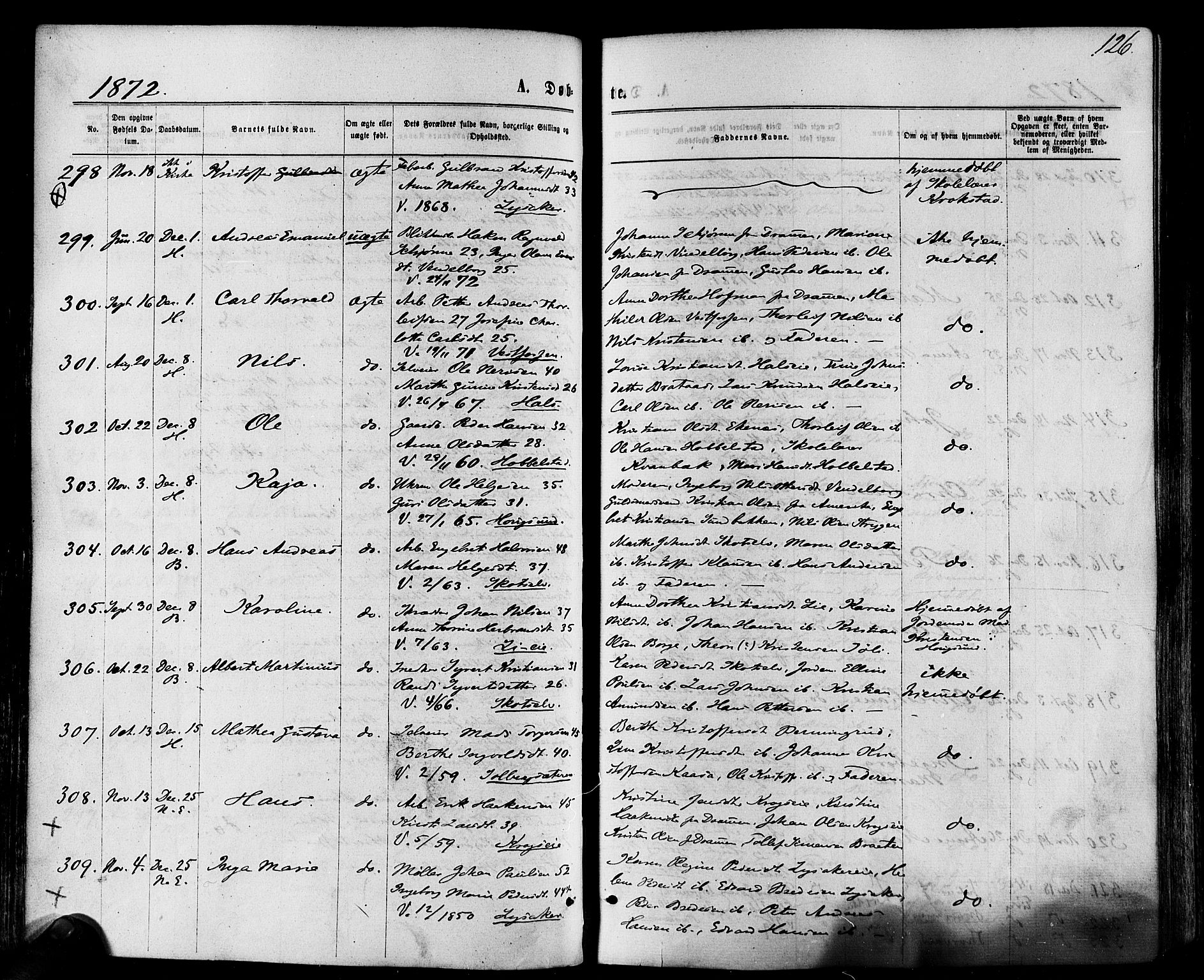 Eiker kirkebøker, SAKO/A-4/F/Fa/L0017: Parish register (official) no. I 17, 1869-1877, p. 126