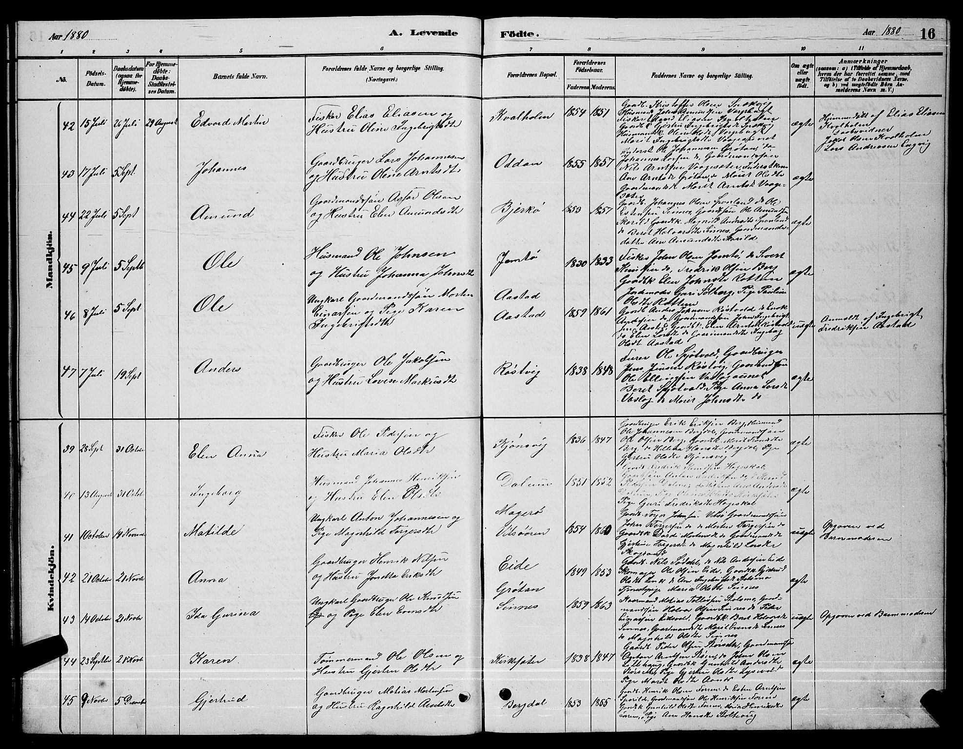 Ministerialprotokoller, klokkerbøker og fødselsregistre - Sør-Trøndelag, SAT/A-1456/630/L0504: Parish register (copy) no. 630C02, 1879-1898, p. 16