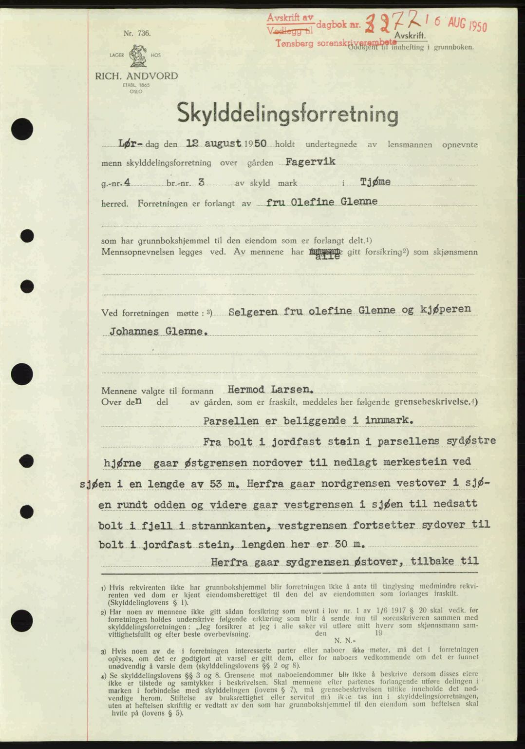 Tønsberg sorenskriveri, AV/SAKO-A-130/G/Ga/Gaa/L0031: Mortgage book no. A31, 1950-1950, Diary no: : 3277/1950