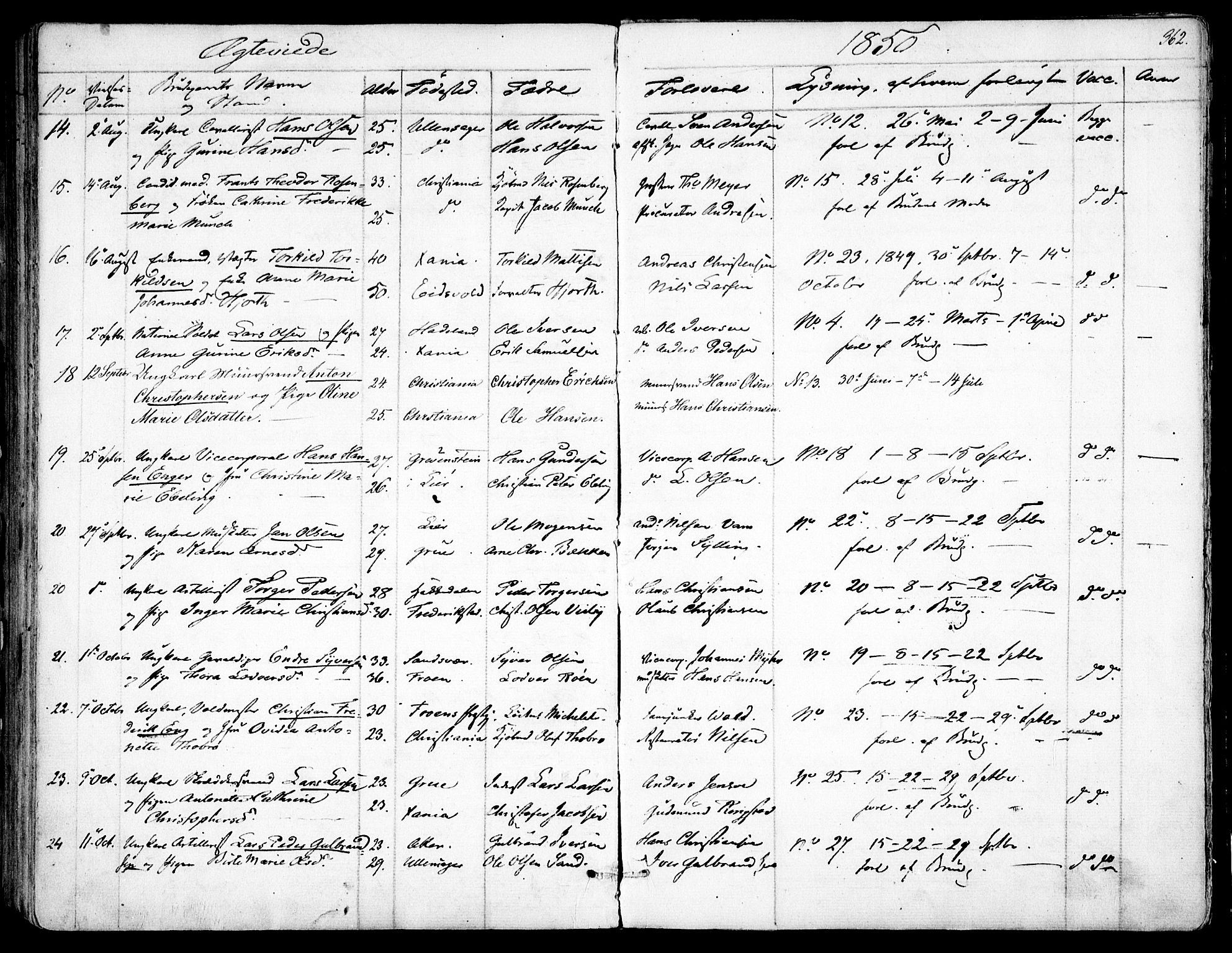 Garnisonsmenigheten Kirkebøker, AV/SAO-A-10846/F/Fa/L0008: Parish register (official) no. 8, 1842-1859, p. 362