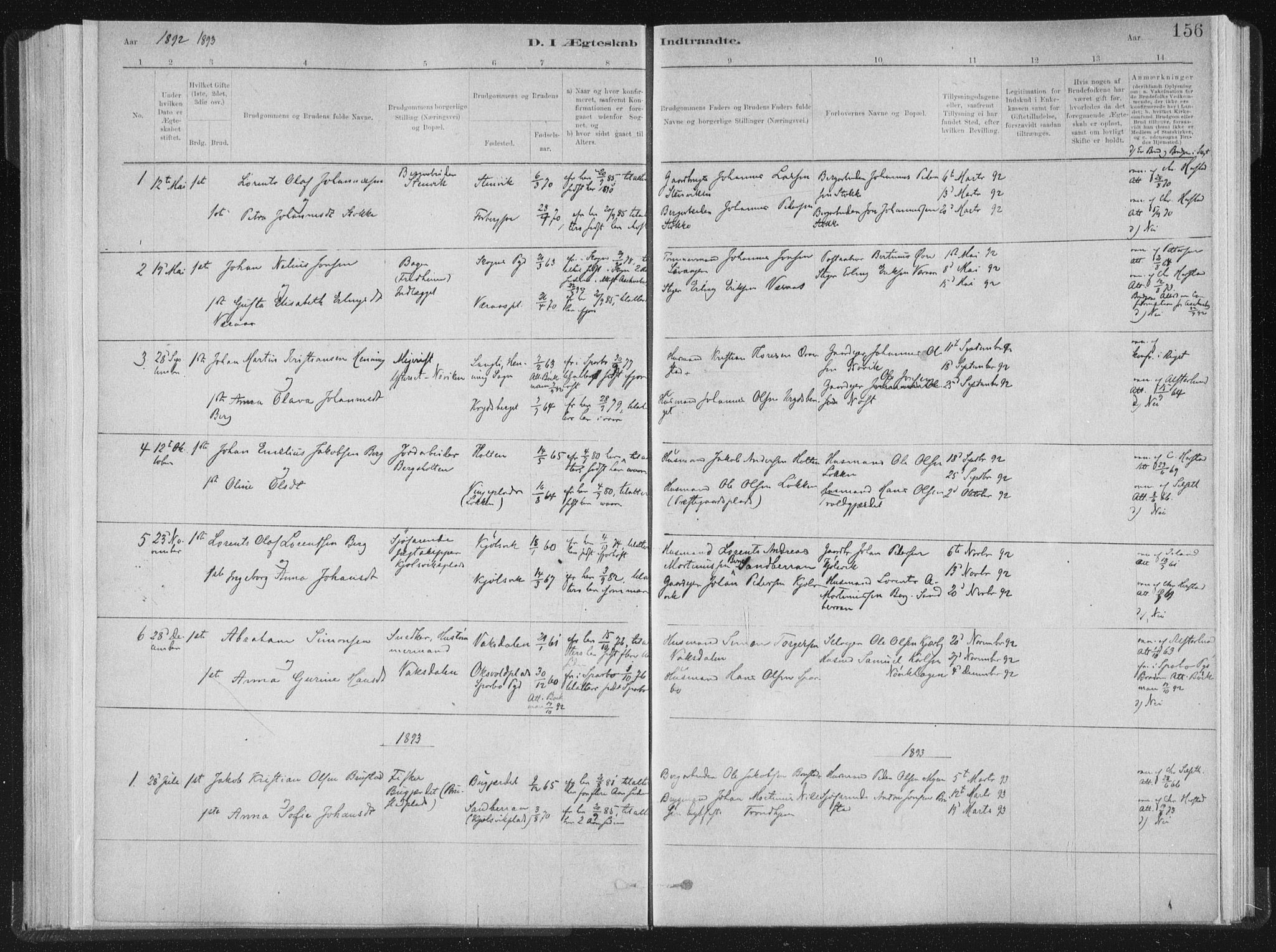 Ministerialprotokoller, klokkerbøker og fødselsregistre - Nord-Trøndelag, SAT/A-1458/722/L0220: Parish register (official) no. 722A07, 1881-1908, p. 156