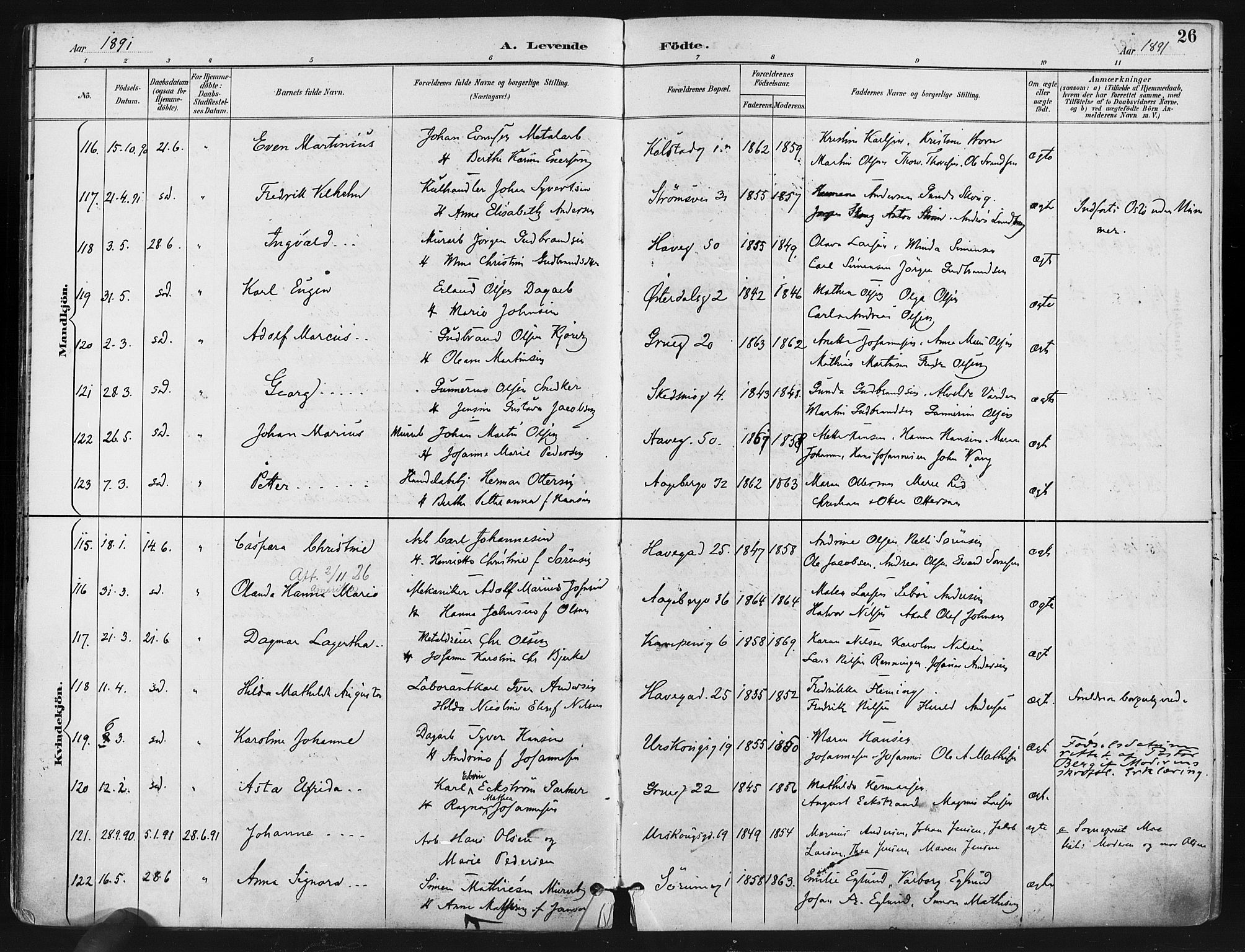 Kampen prestekontor Kirkebøker, AV/SAO-A-10853/F/Fa/L0005: Parish register (official) no. I 5, 1890-1902, p. 26