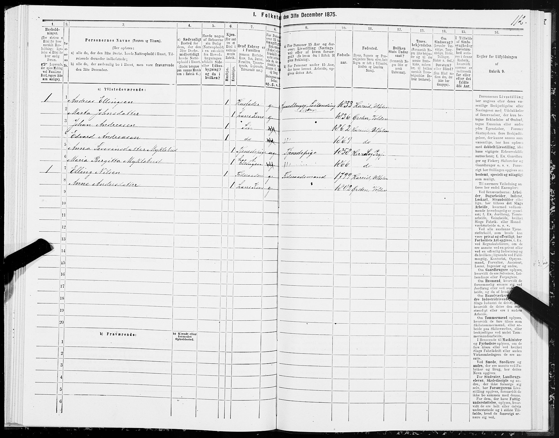 SAT, 1875 census for 1516P Ulstein, 1875, p. 3112