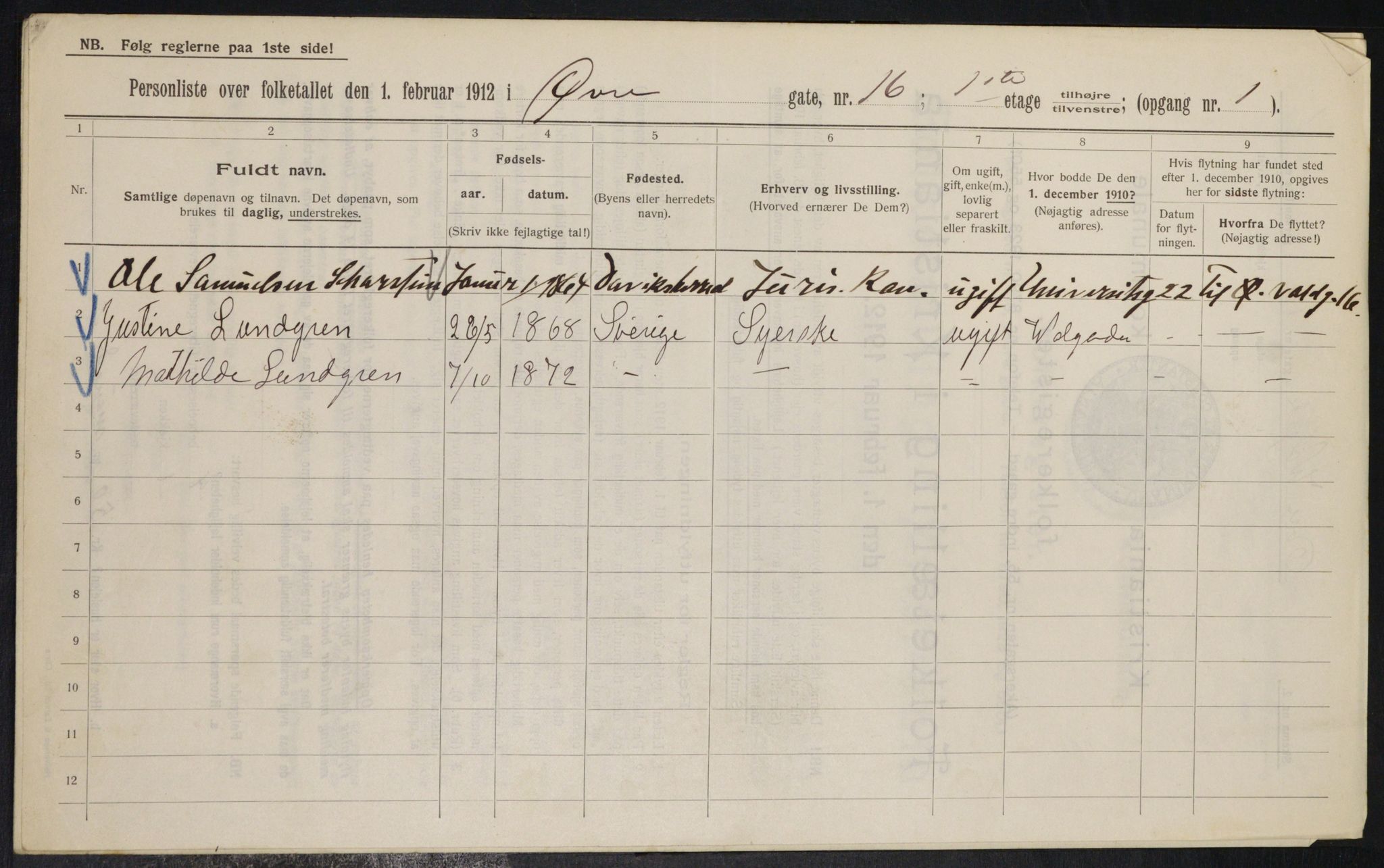 OBA, Municipal Census 1912 for Kristiania, 1912, p. 130281