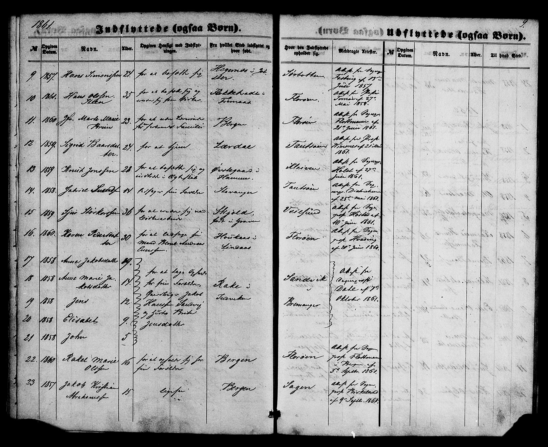 Kinn sokneprestembete, AV/SAB-A-80801/H/Haa/Haaa/L0015: Parish register (official) no. A 15, 1860-1883, p. 9