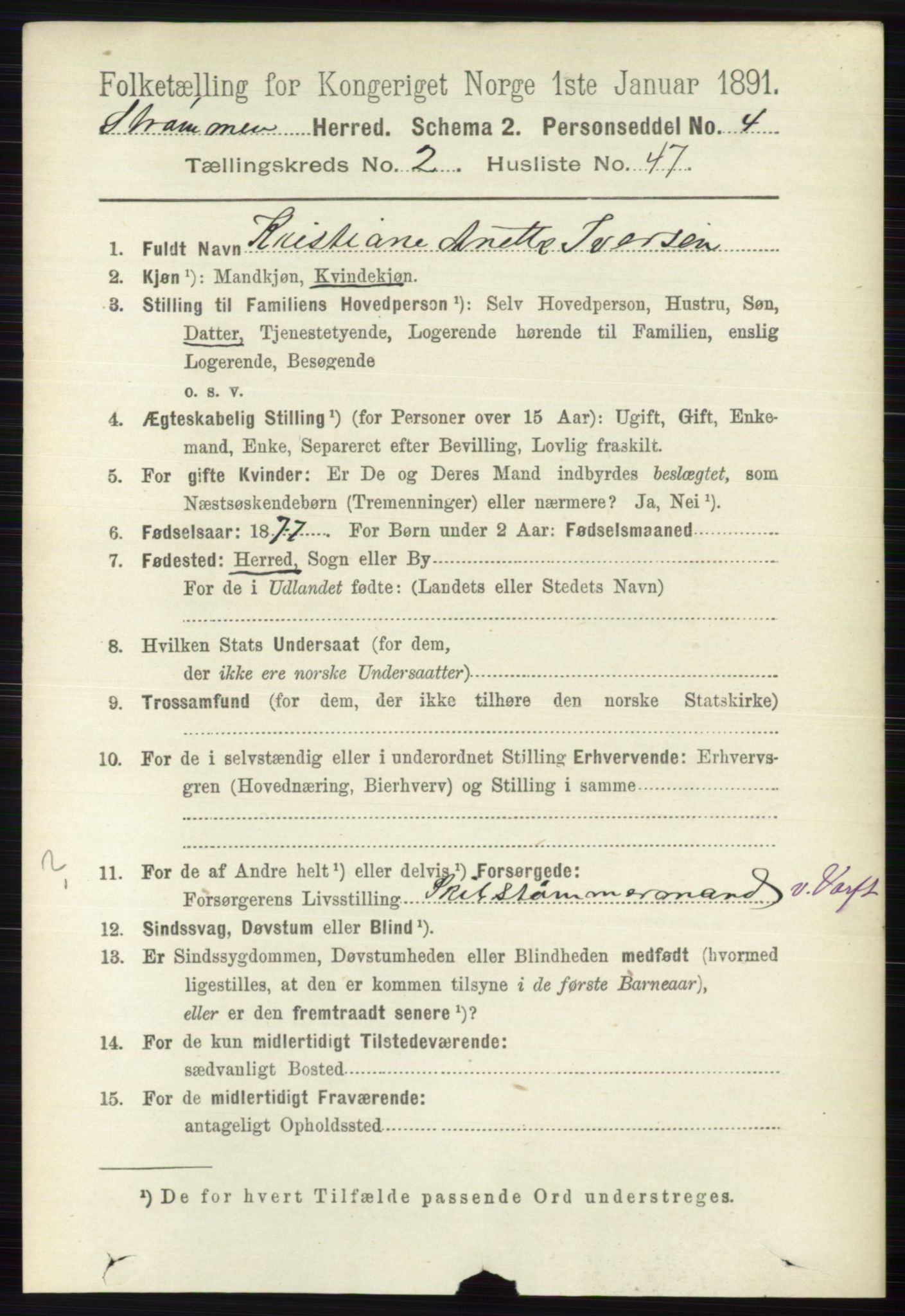 RA, 1891 census for 0711 Strømm, 1891, p. 983