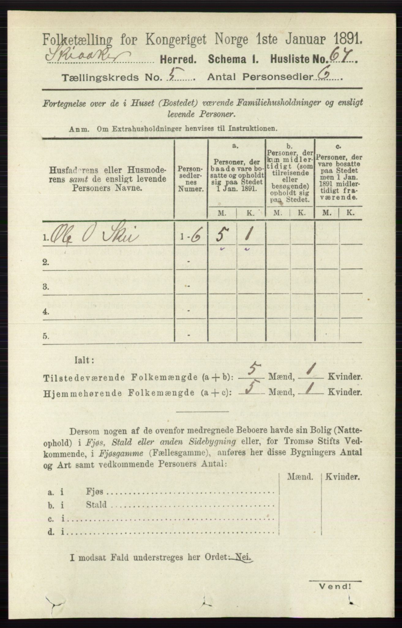 RA, 1891 census for 0513 Skjåk, 1891, p. 1611