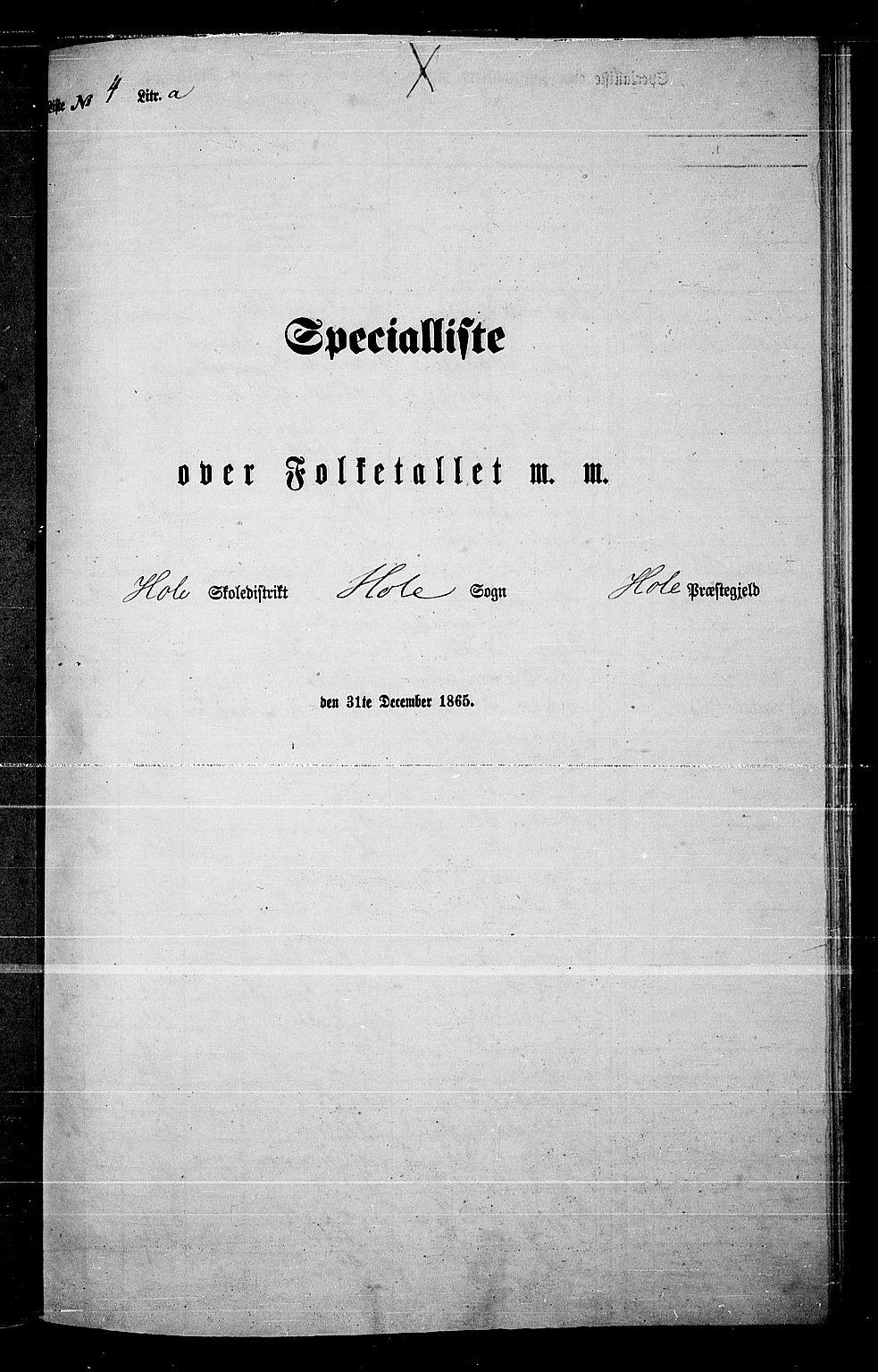 RA, 1865 census for Hole, 1865, p. 95