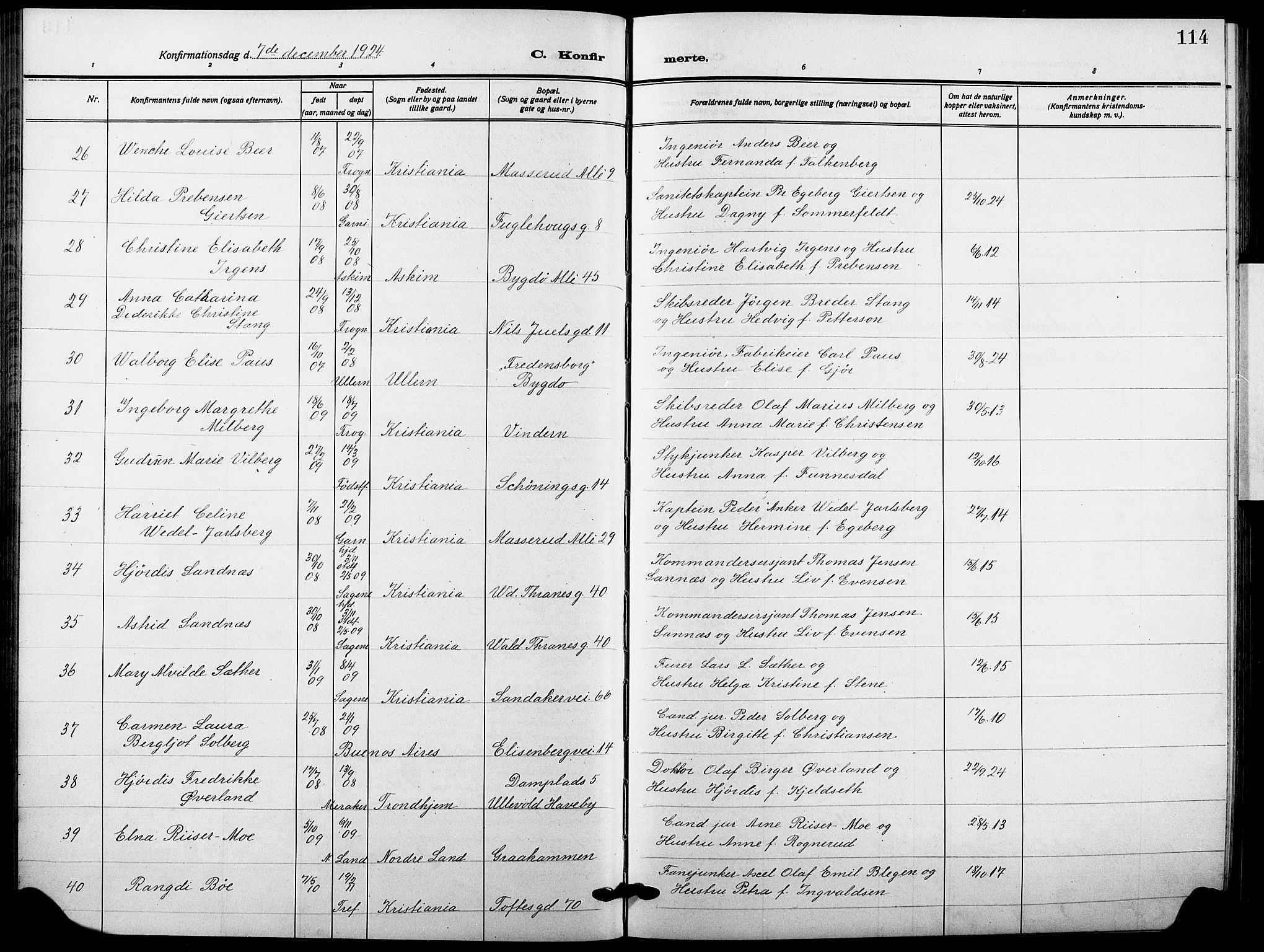 Garnisonsmenigheten Kirkebøker, AV/SAO-A-10846/F/Fa/L0016: Parish register (official) no. 16, 1922-1930, p. 114