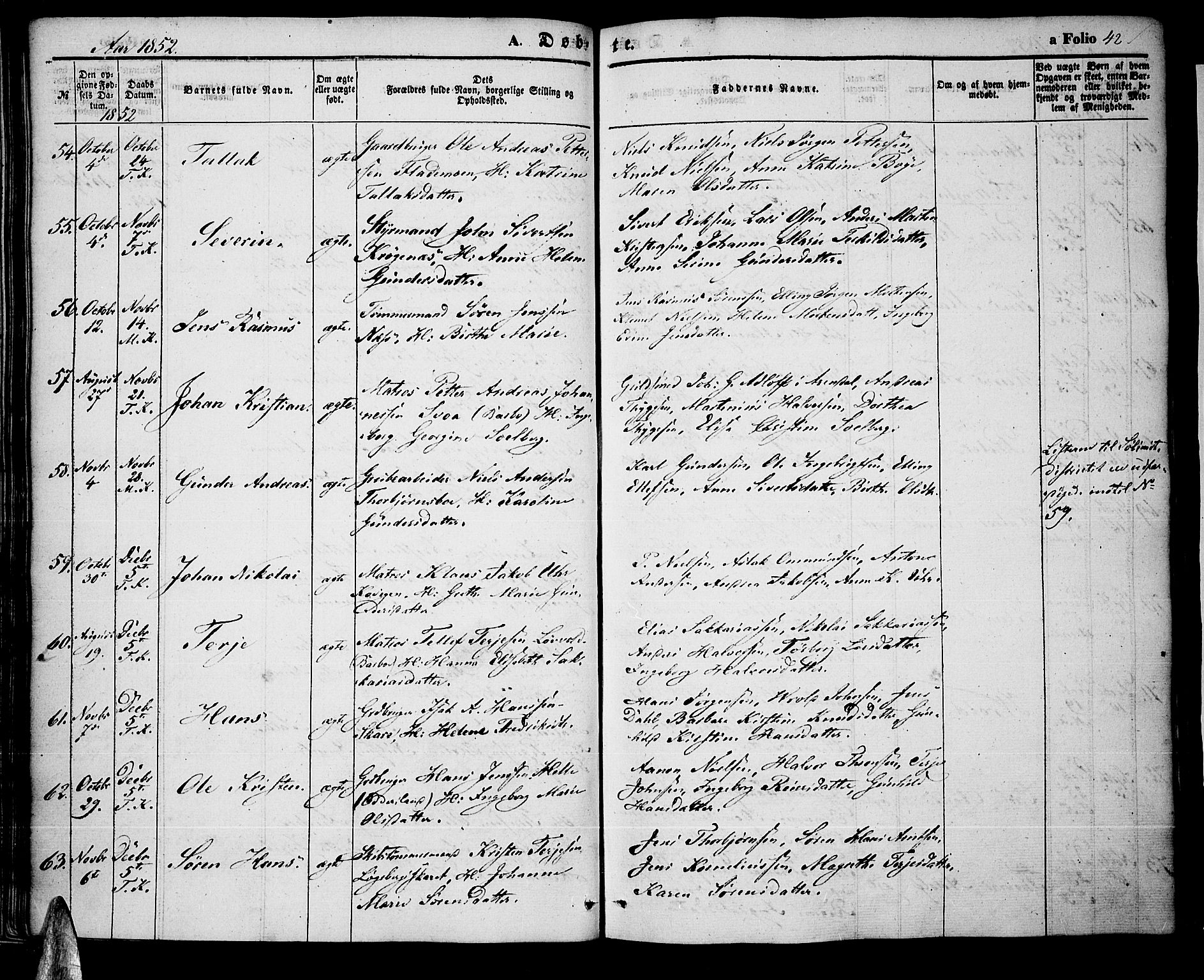 Tromøy sokneprestkontor, SAK/1111-0041/F/Fa/L0005: Parish register (official) no. A 5, 1847-1856, p. 42