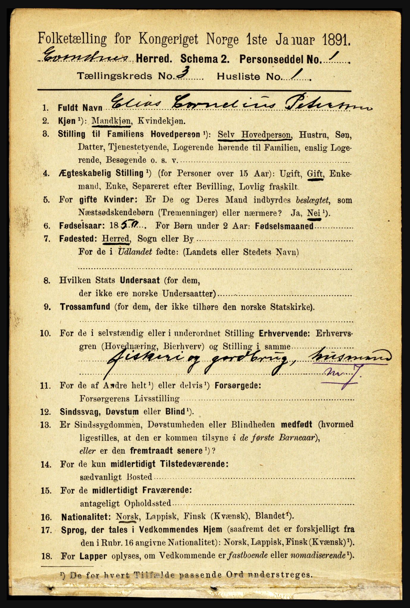 RA, 1891 census for 1853 Evenes, 1891, p. 744