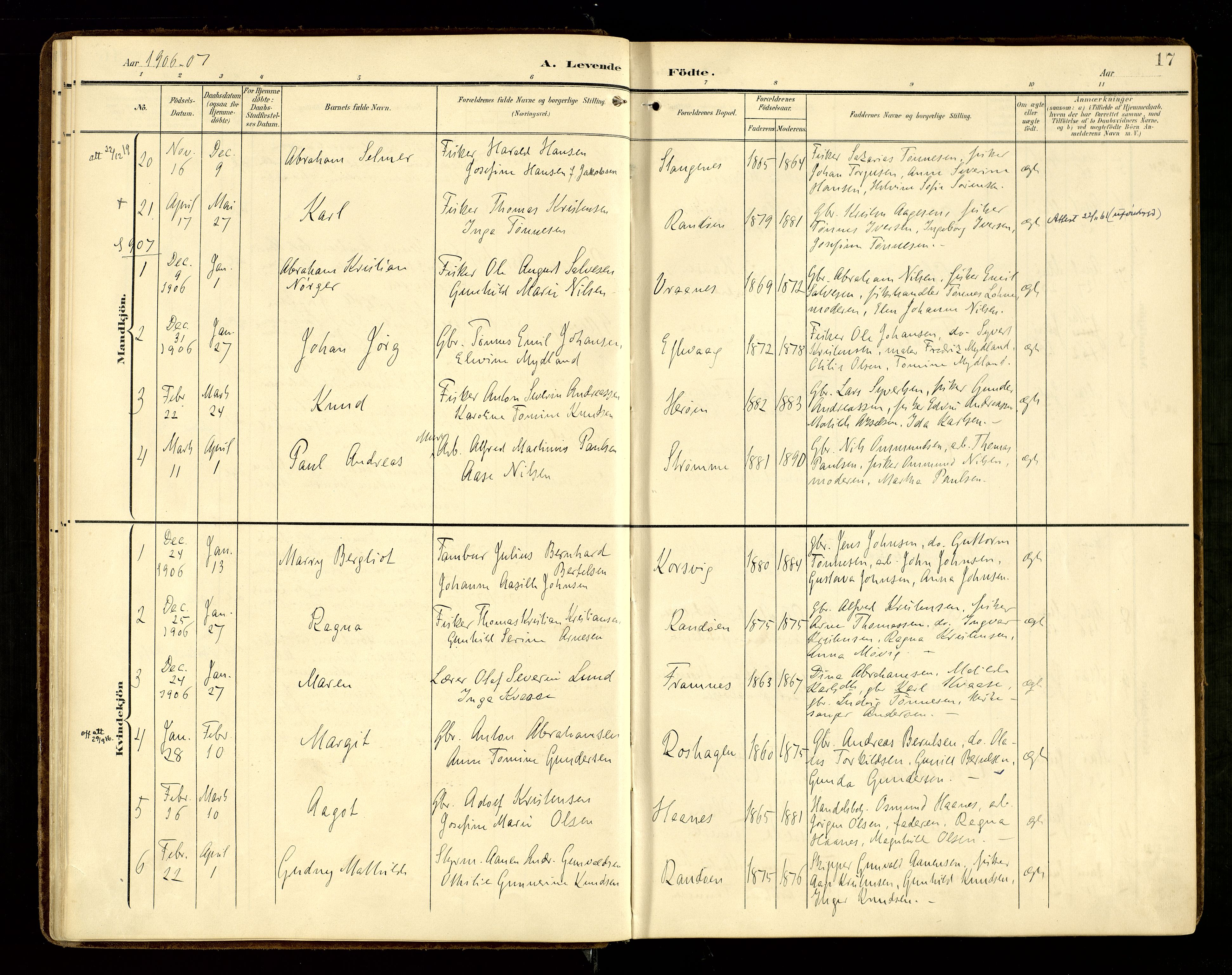 Oddernes sokneprestkontor, AV/SAK-1111-0033/F/Fa/Fab/L0003: Parish register (official) no. A 3, 1903-1916, p. 17