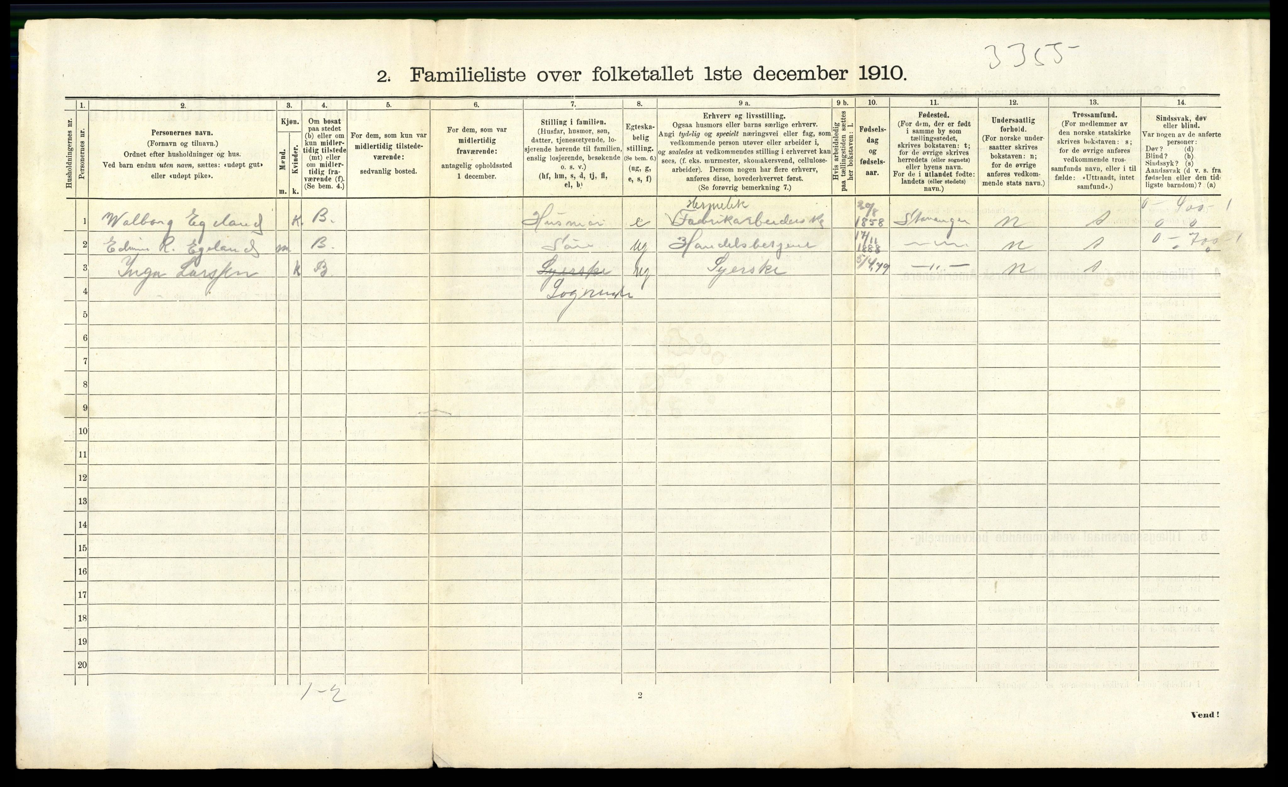 RA, 1910 census for Stavanger, 1910, p. 11239